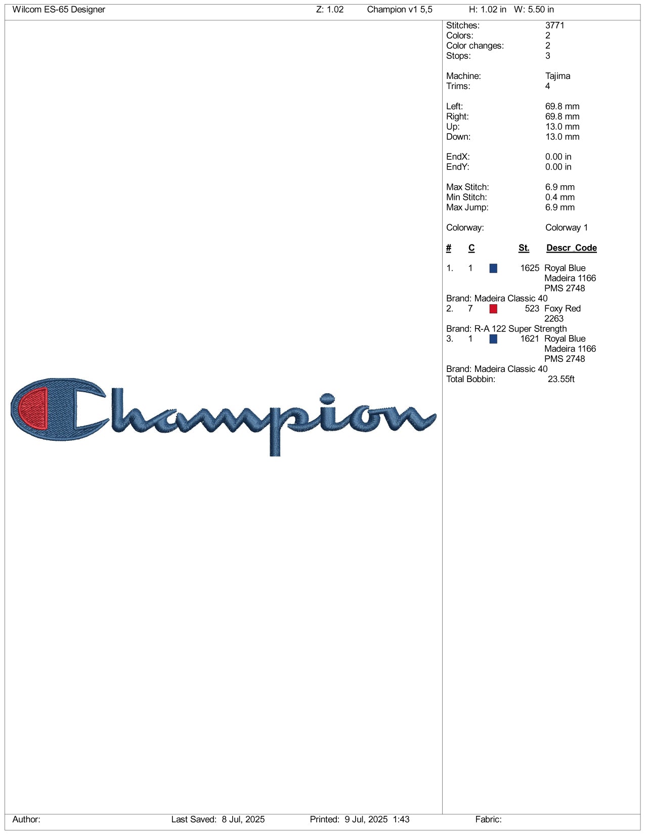 Champion v2 Logo Embroidery Design Files - 3 Size's