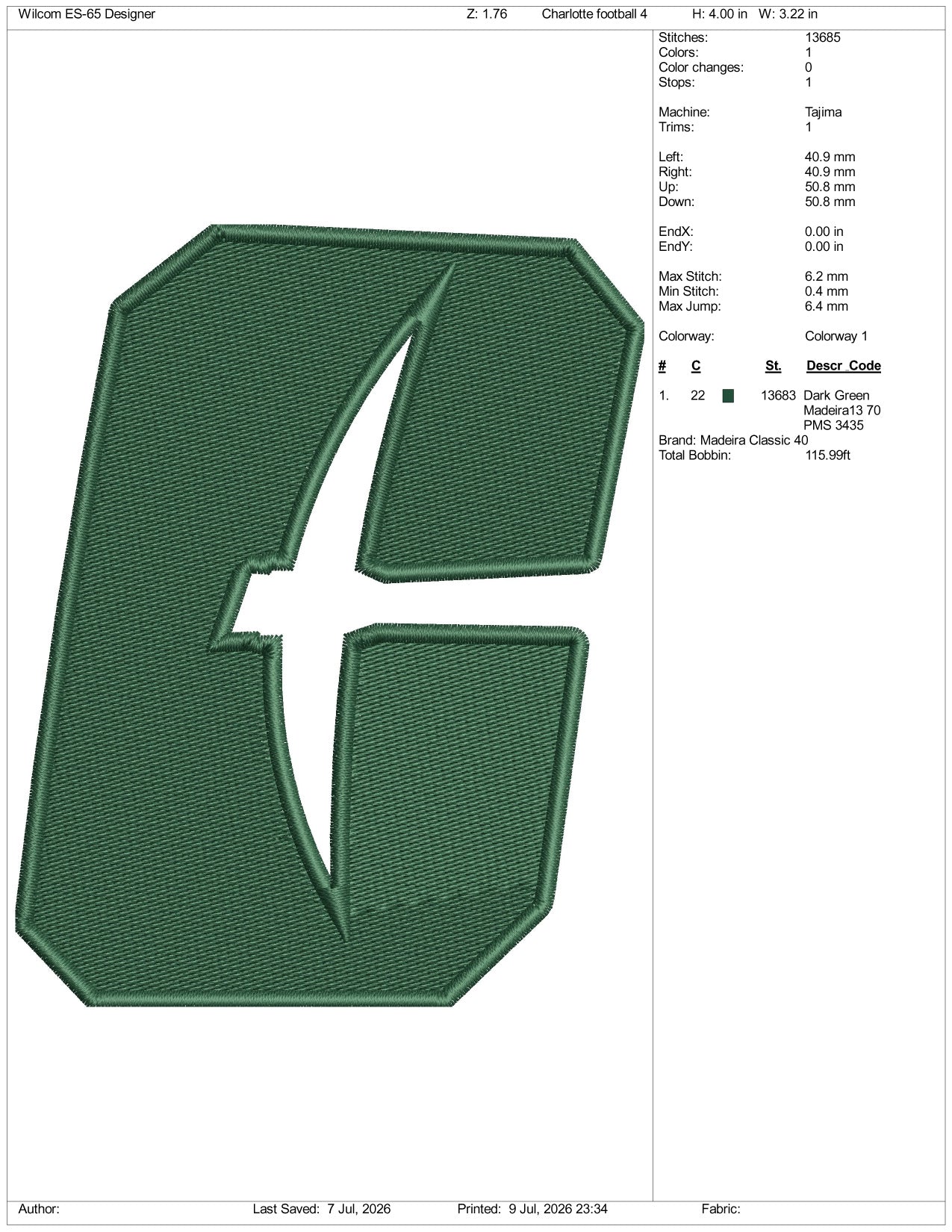 Charlotte 49ers Football Logo Embroidery Design Files - 3 Size's