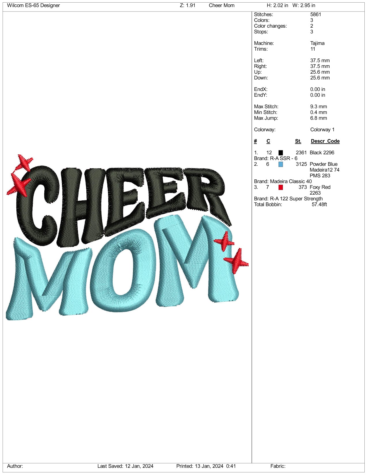 Cheer Mom Embroidery Design Files - 3 Size's