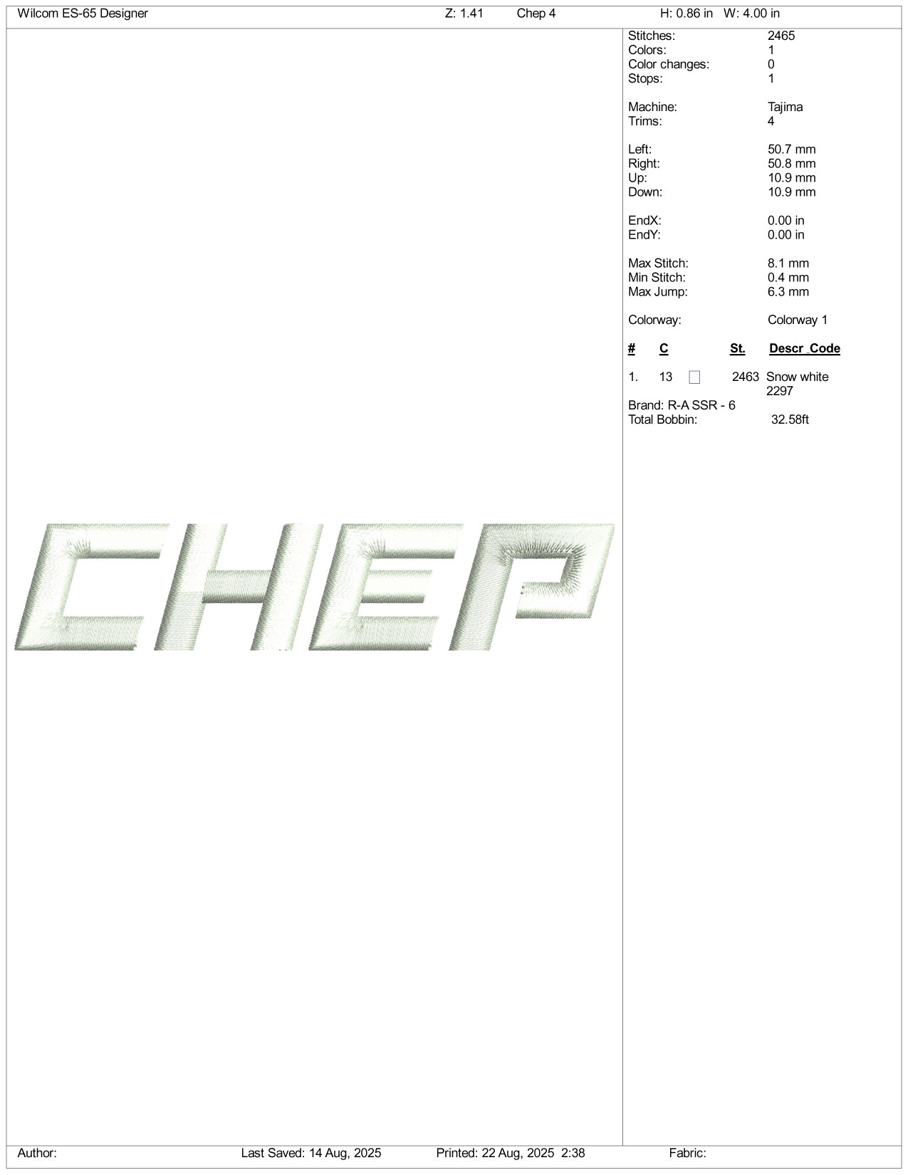 Chep Embroidery Design Files - 2 Size's
