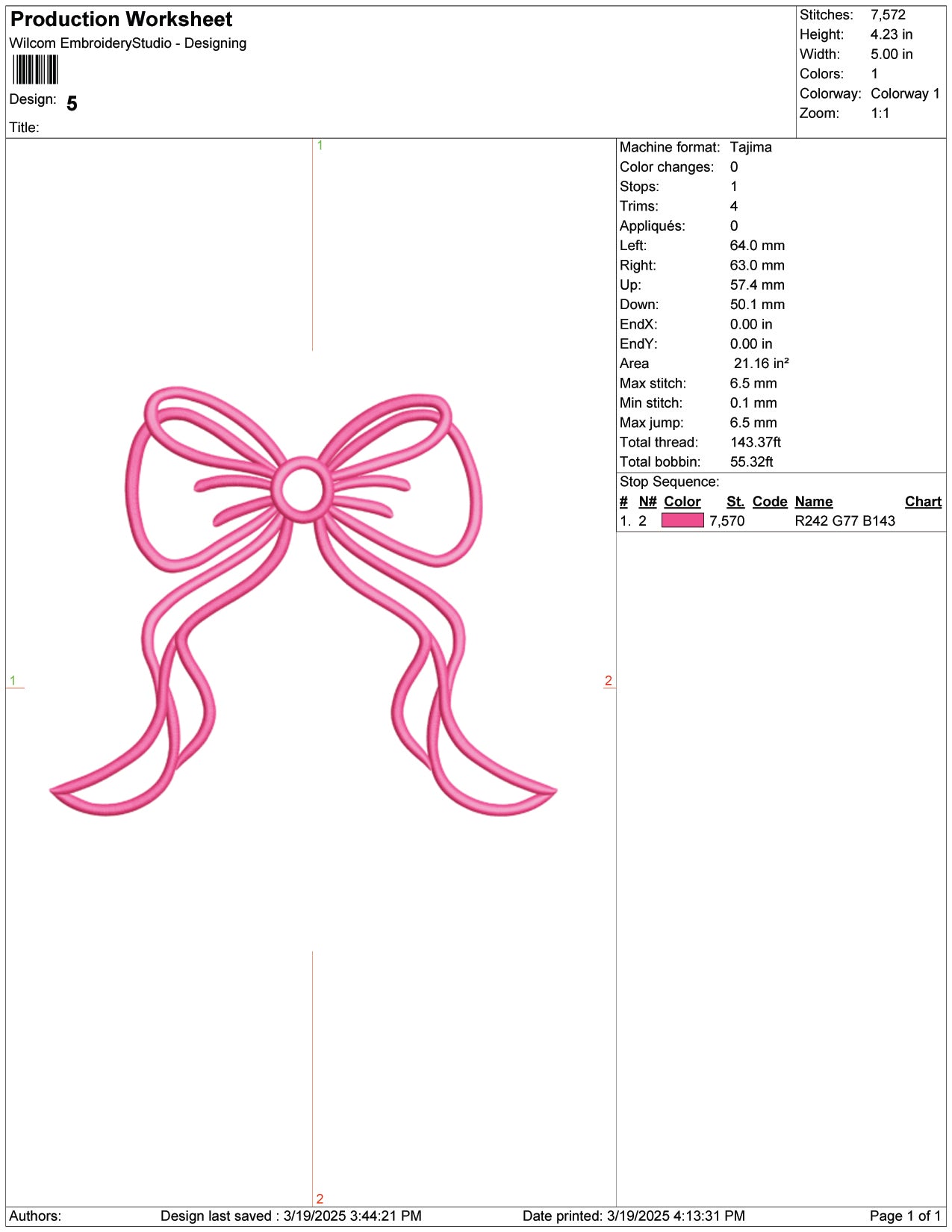 Chic Pink Ribbon Bow Embroidery Design Files - 9 Size's
