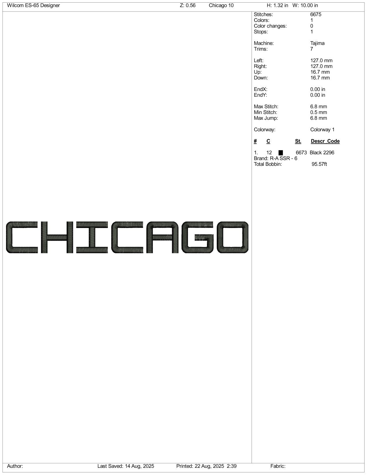Chicago Embroidery Design Files - 3 Size's