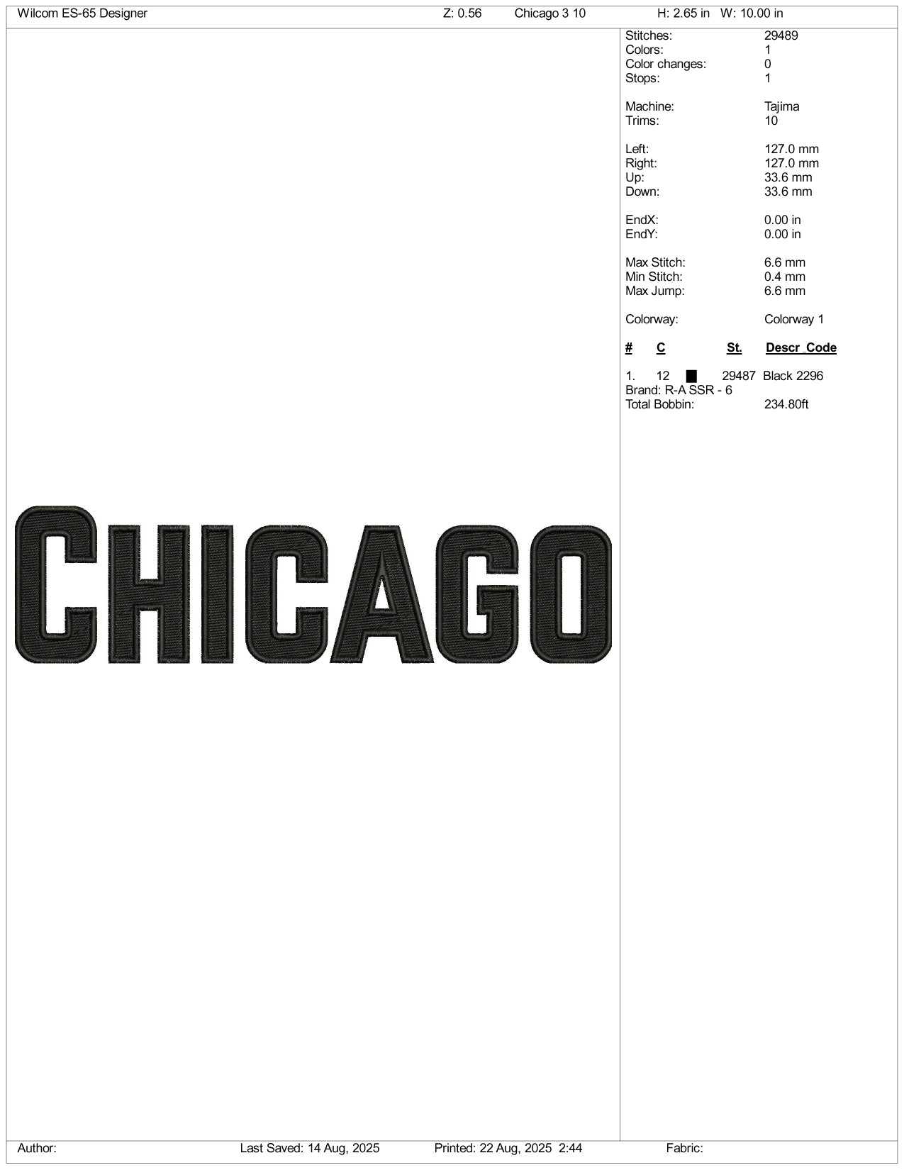 Chicago v3 Embroidery Design Files - 3 Size's