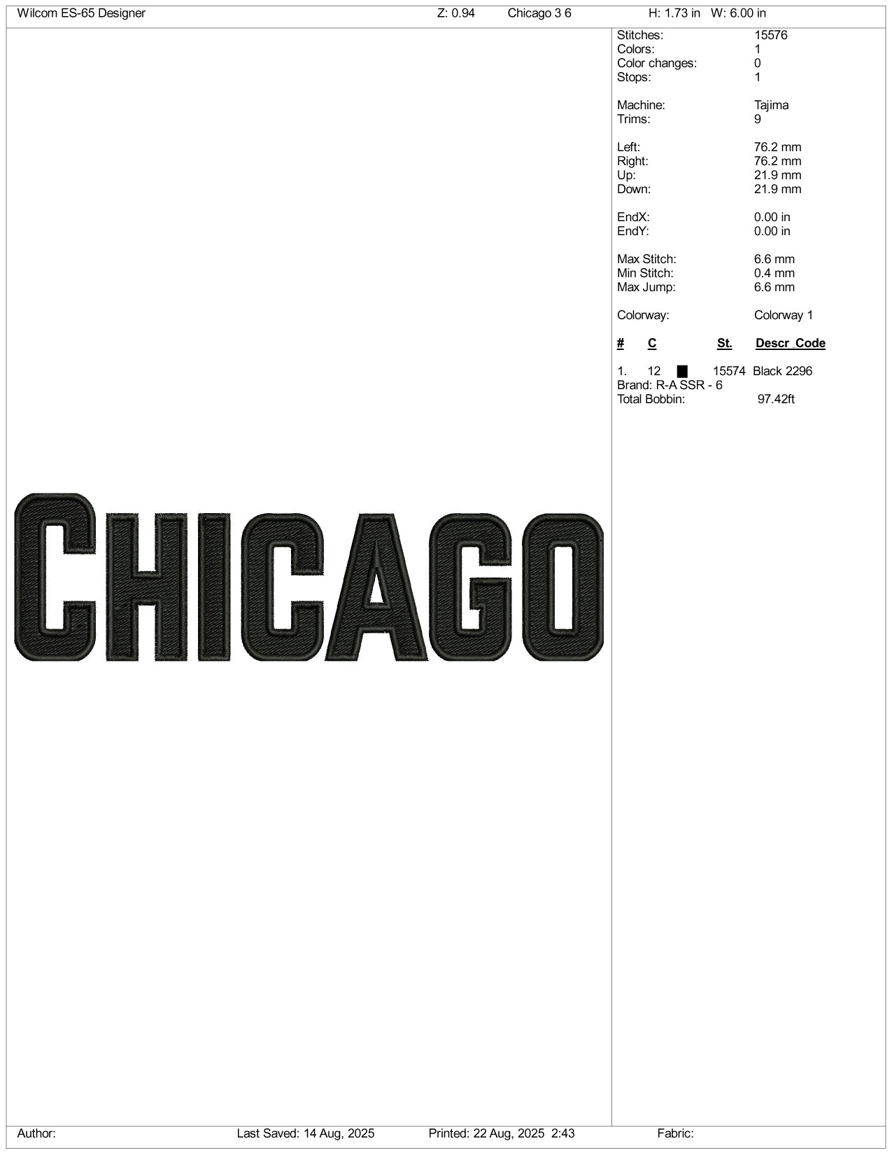 Chicago v3 Embroidery Design Files - 3 Size's