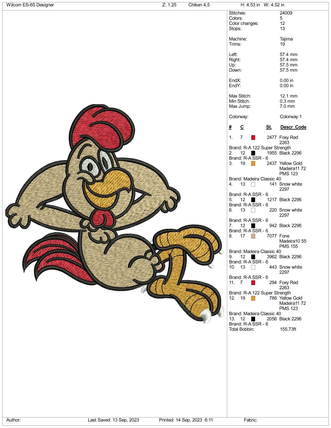 Calm Hen Embroidery Design Files - 3 Size's