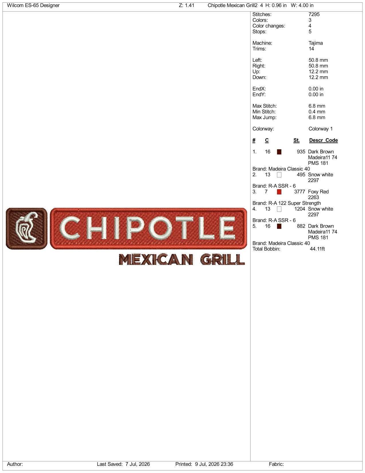 Chipotle Mexican Grill Logo v2 Embroidery Design Files - 3 Size's