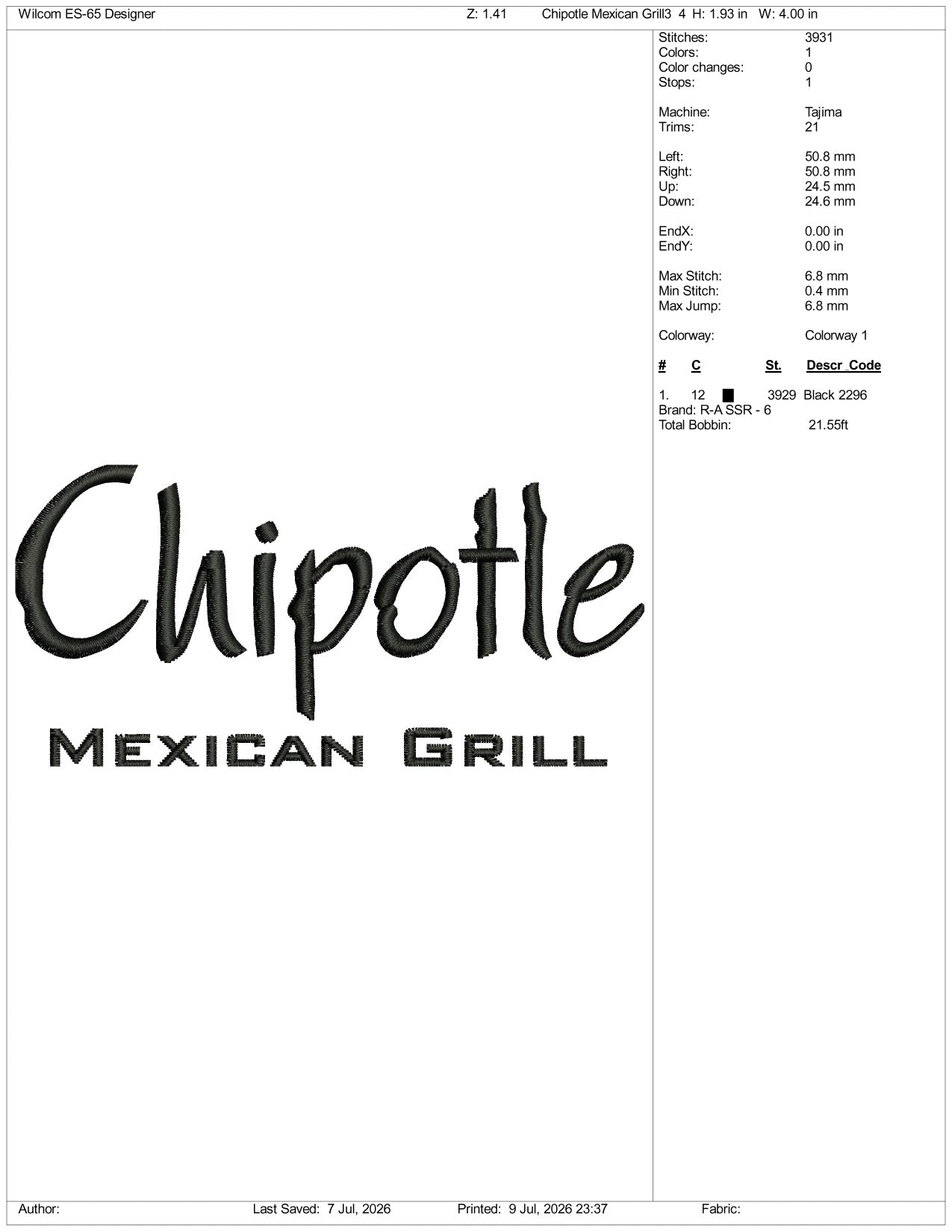 Chipotle Mexican Grill Logo v3 Embroidery Design Files - 3 Size's