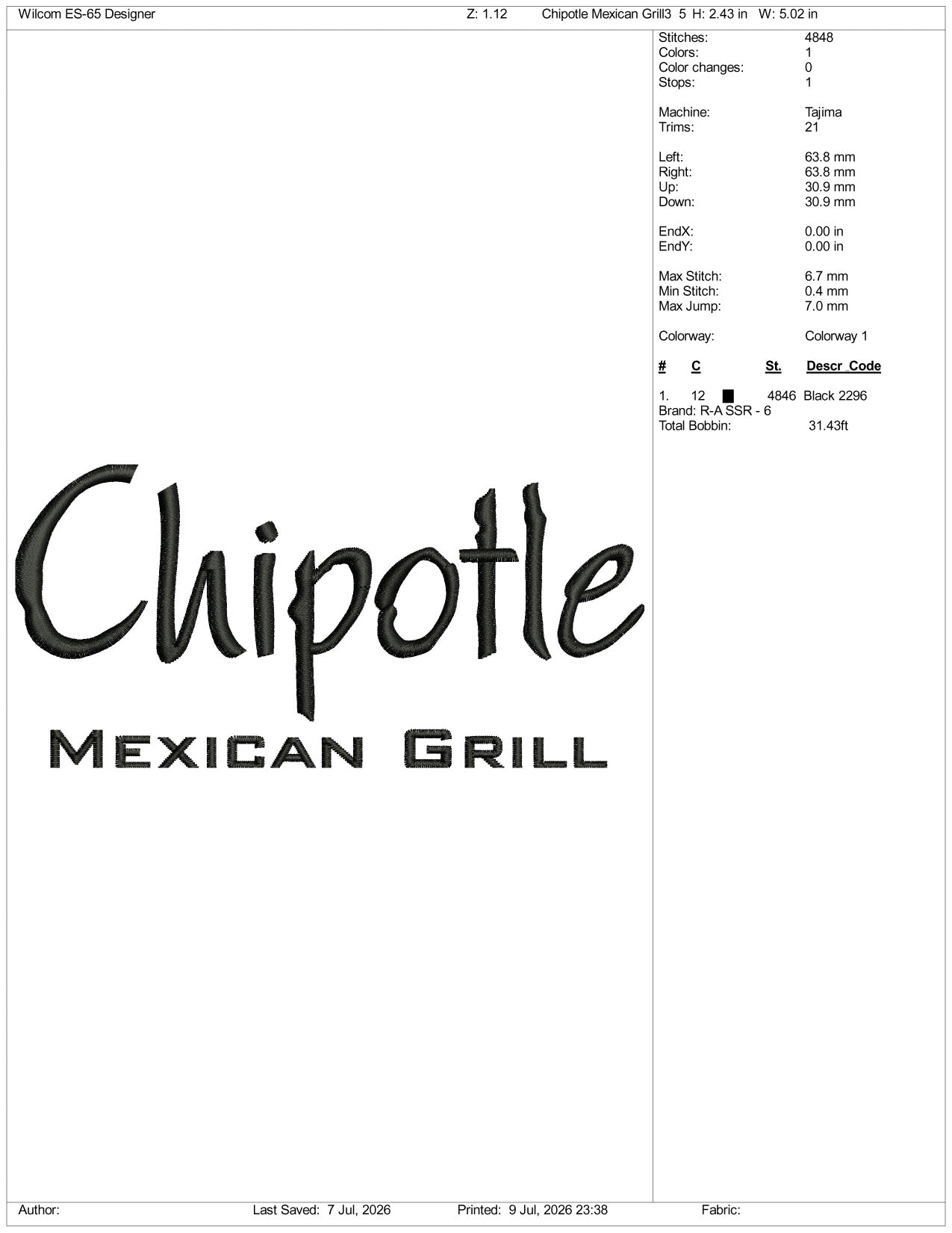 Chipotle Mexican Grill Logo v3 Embroidery Design Files - 3 Size's
