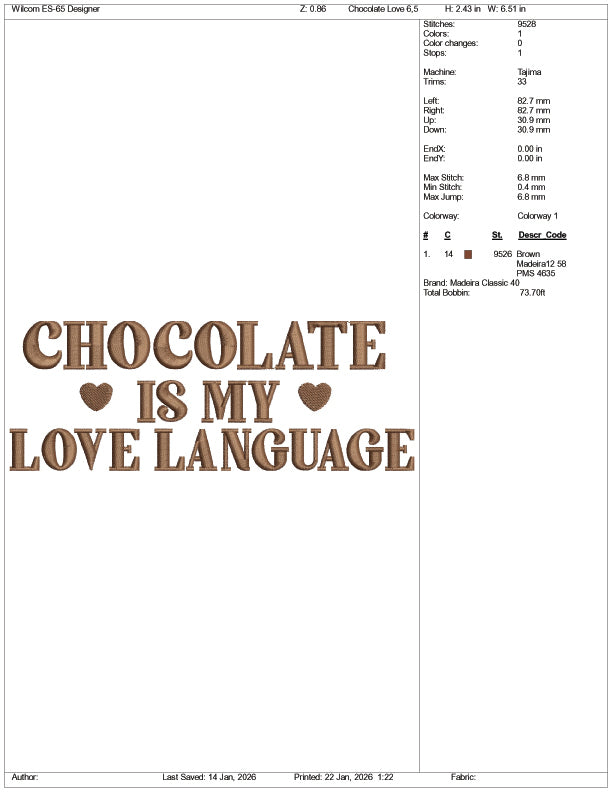 Chocolate Is My Love Language Embroidery Design Files - 3 Size's