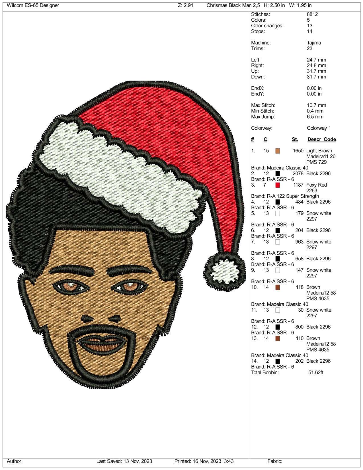 Christmas Boy Embroidery Design Files - 3 Size's