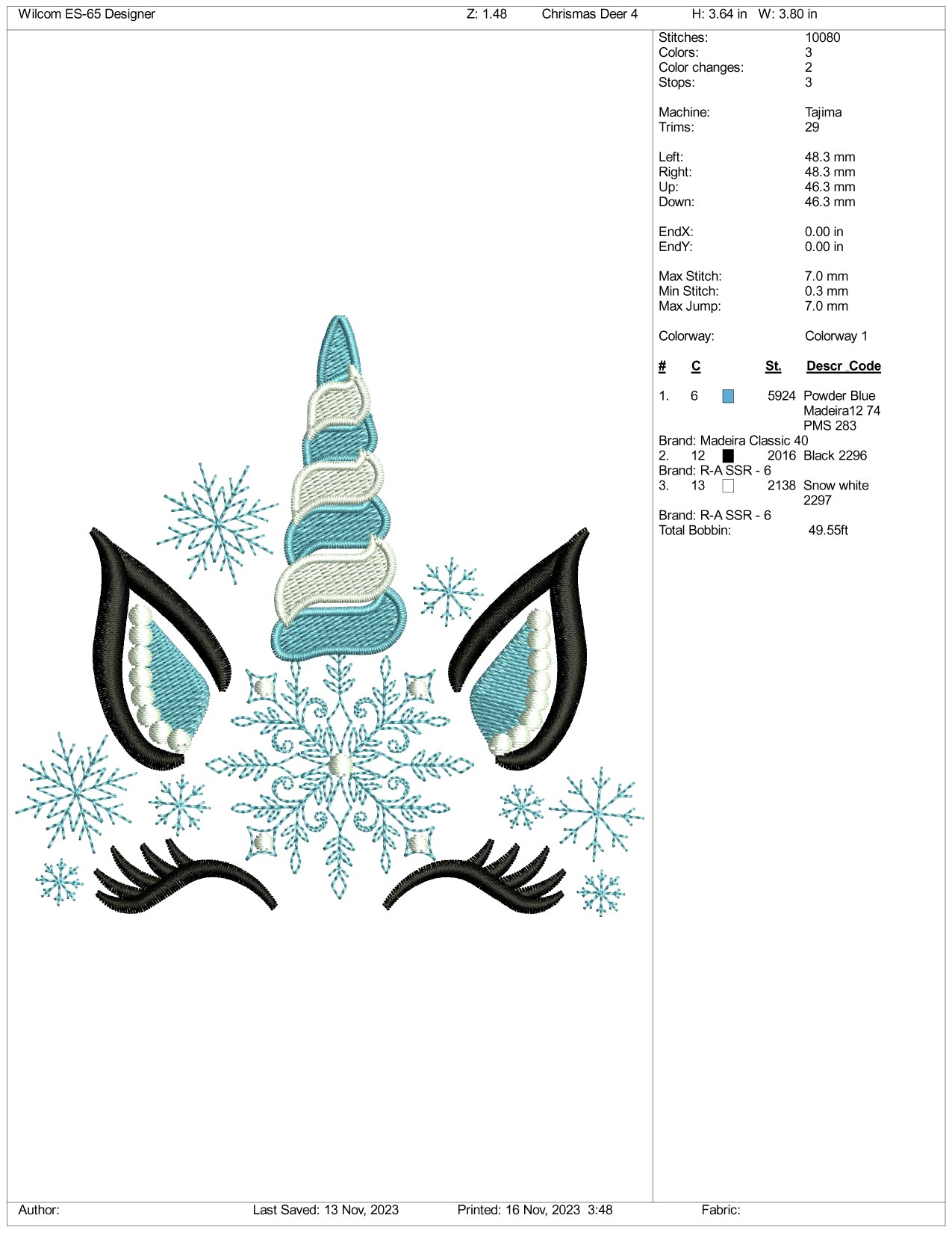 Christmas Unicorn Embroidery Design Files - 3 Size's