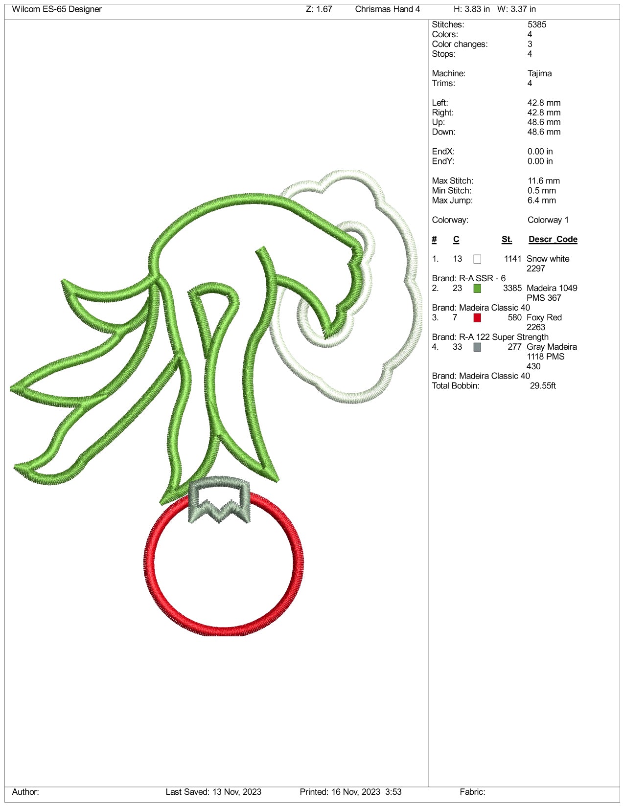 Christmas Grinch Hand Embroidery Design Files - 3 Size's