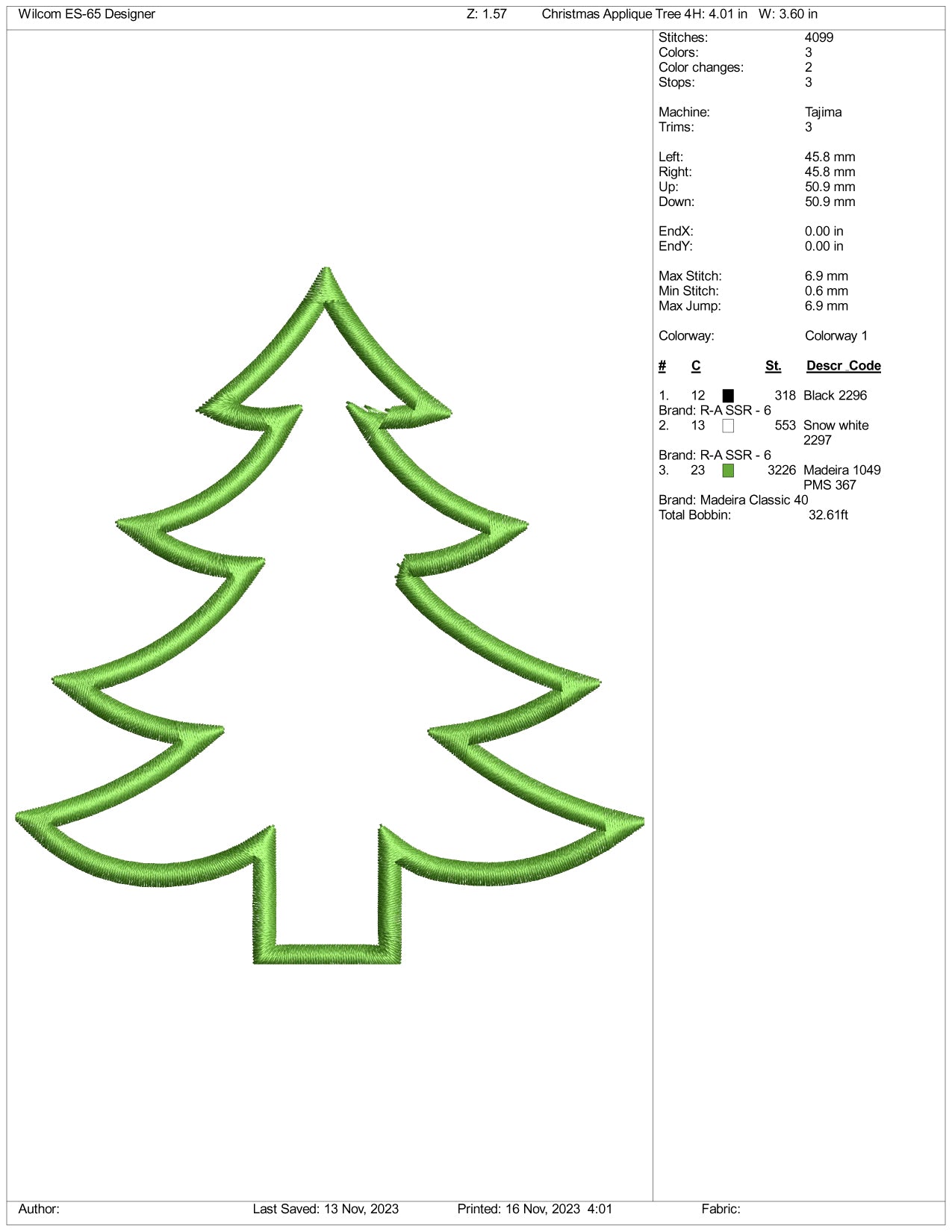 Christmas Tree Applique Embroidery Design Files - 3 Size's