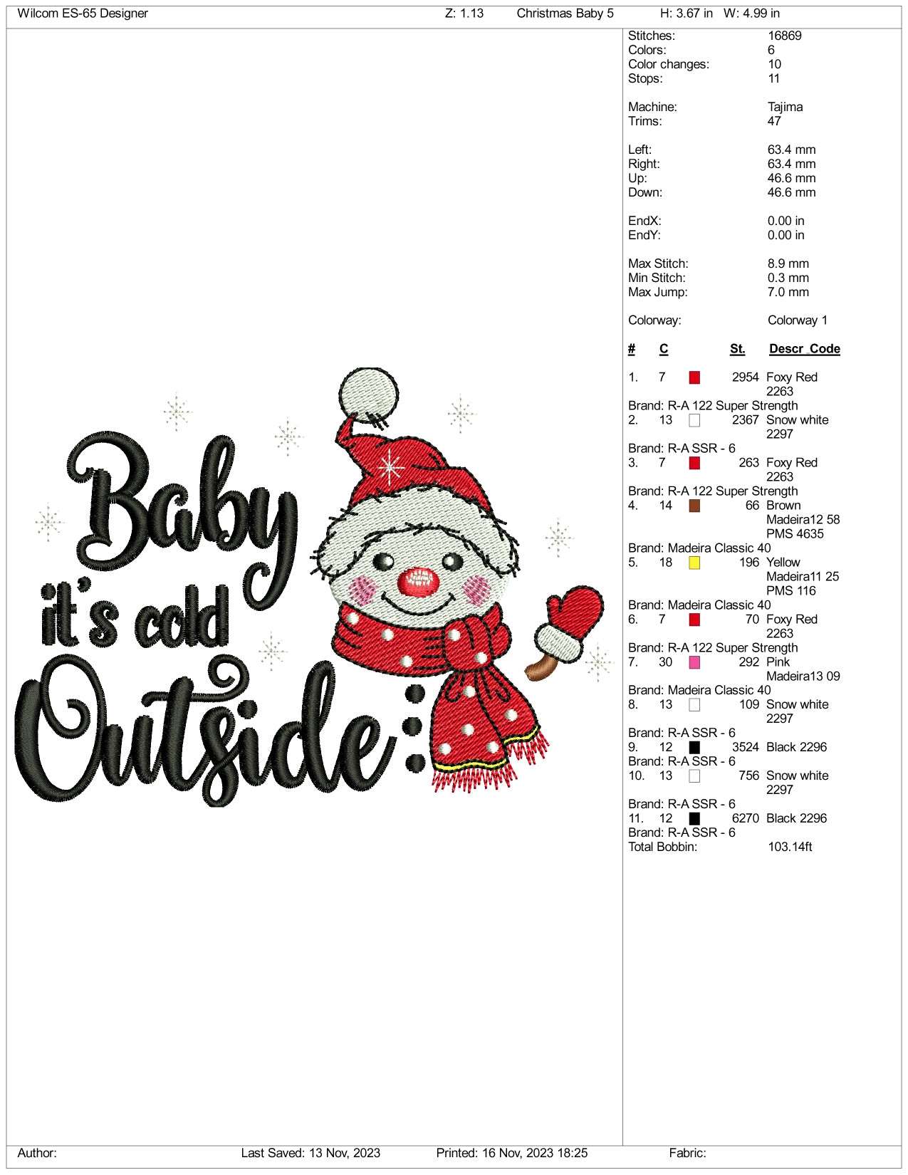 Baby It's Cold Outside Embroidery Design Files - 3 Size's