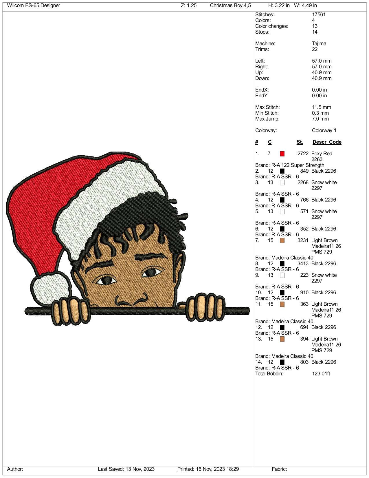 Christmas Boy v1 Embroidery Design Files - 3 Size's