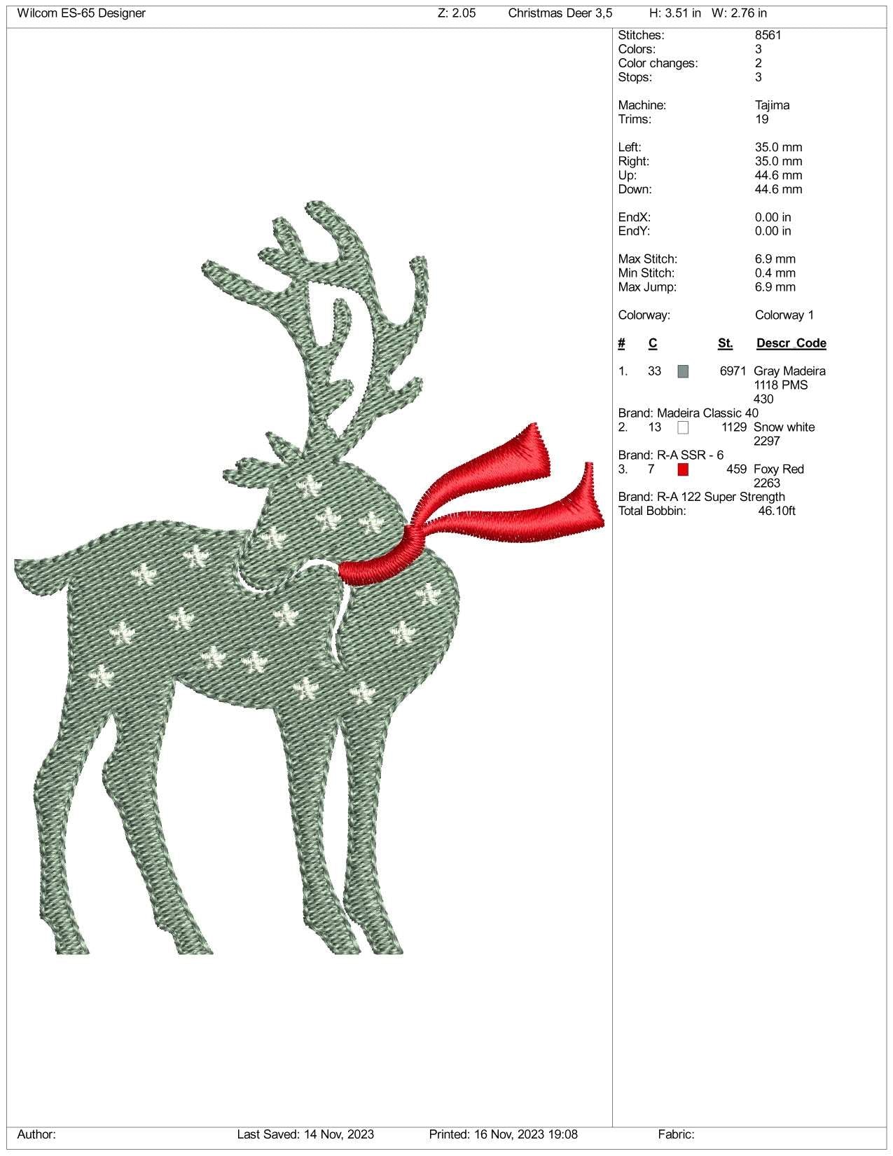 Christmas Deer Embroidery Design Files - 3 Size's