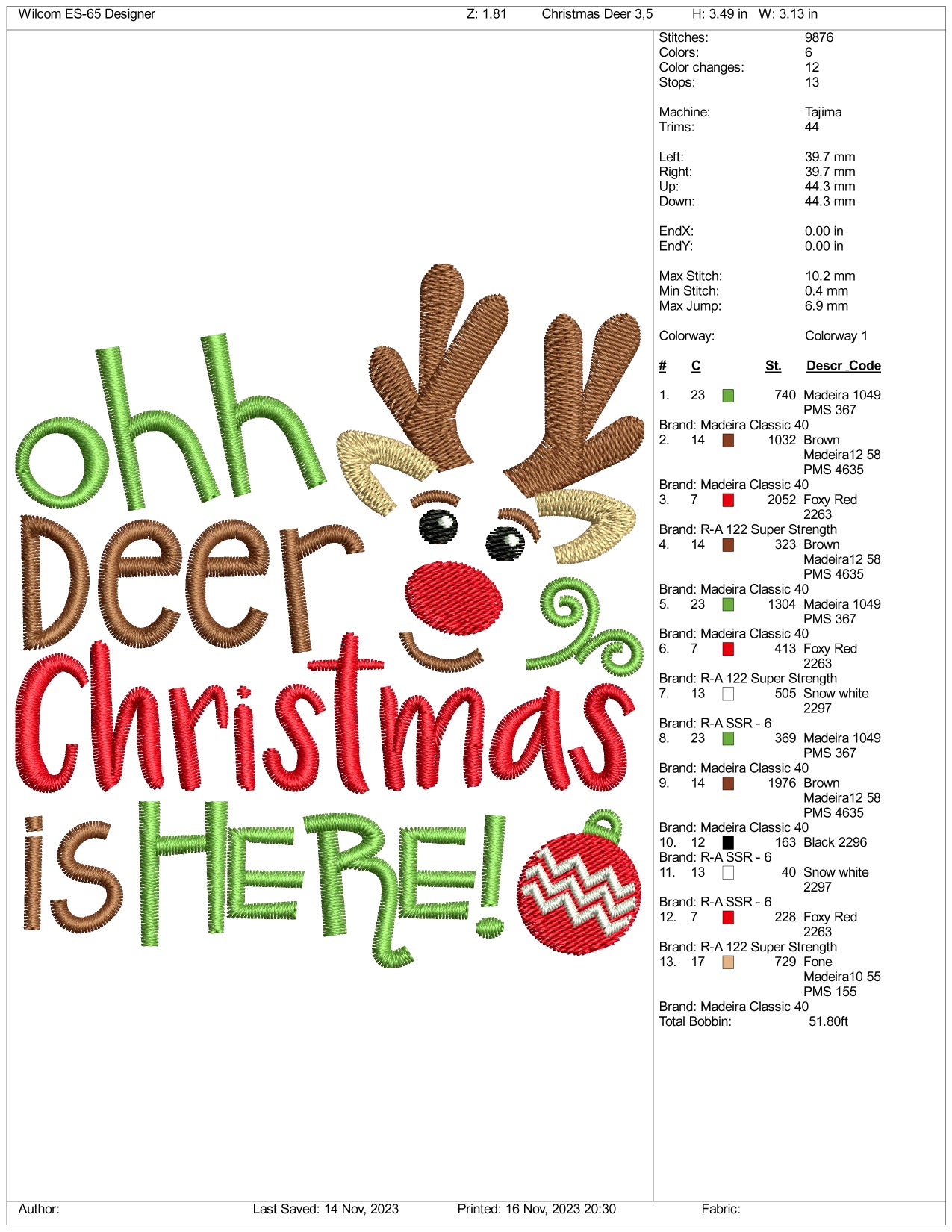 Oh Deer Christmas Is Here Embroidery Design Files - 3 Size's