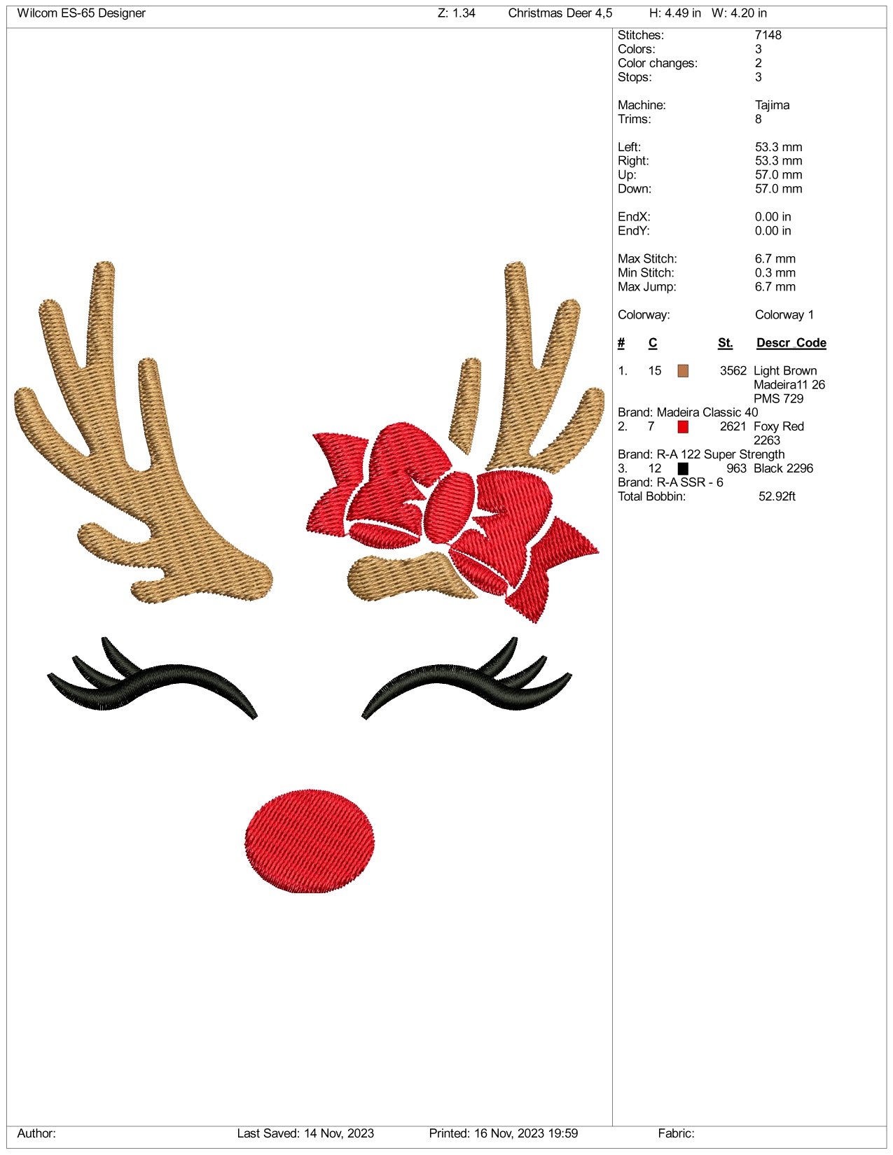 Bady Lady Deer Embroidery Design Files - 3 Size's