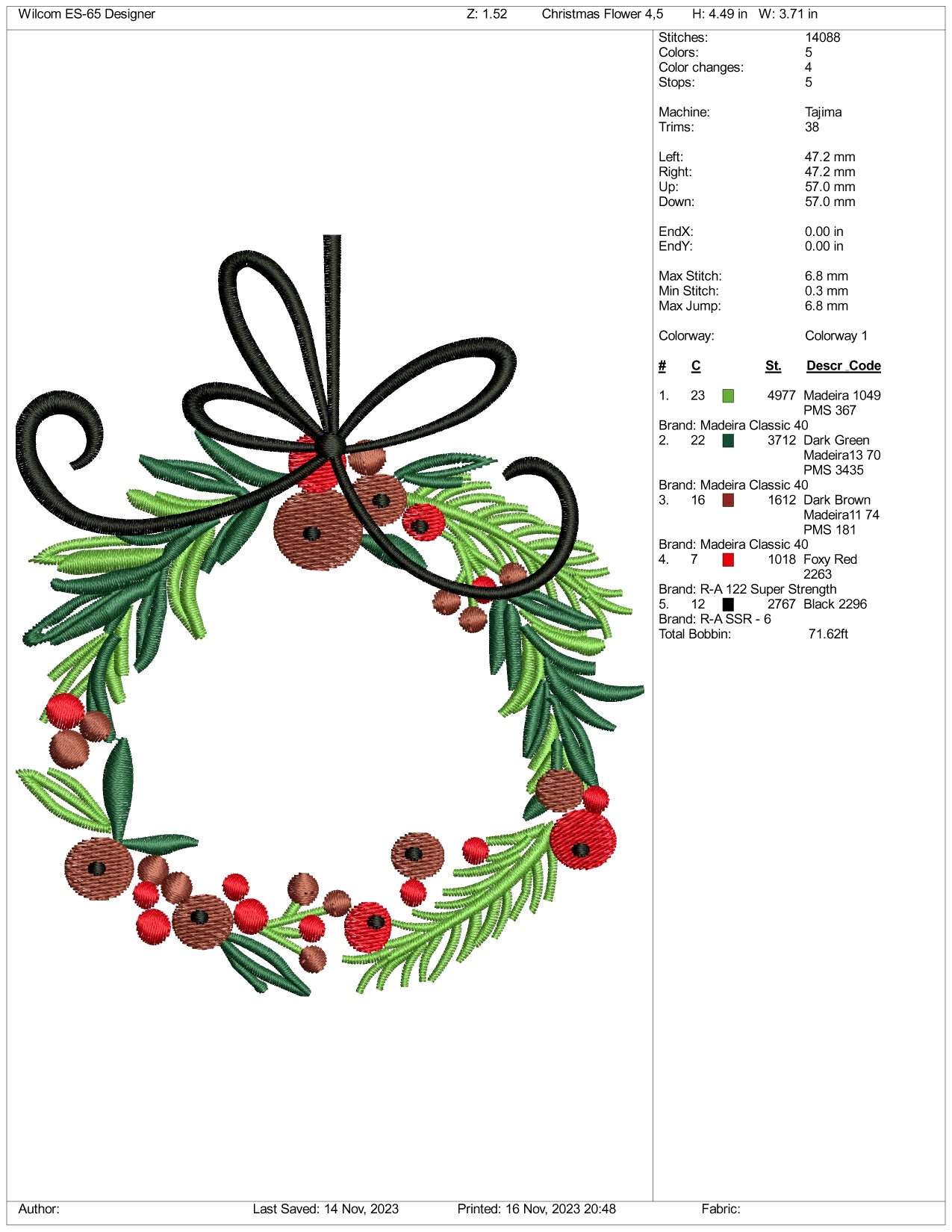 Christmas Wreath Embroidery Design Files - 3 Size's