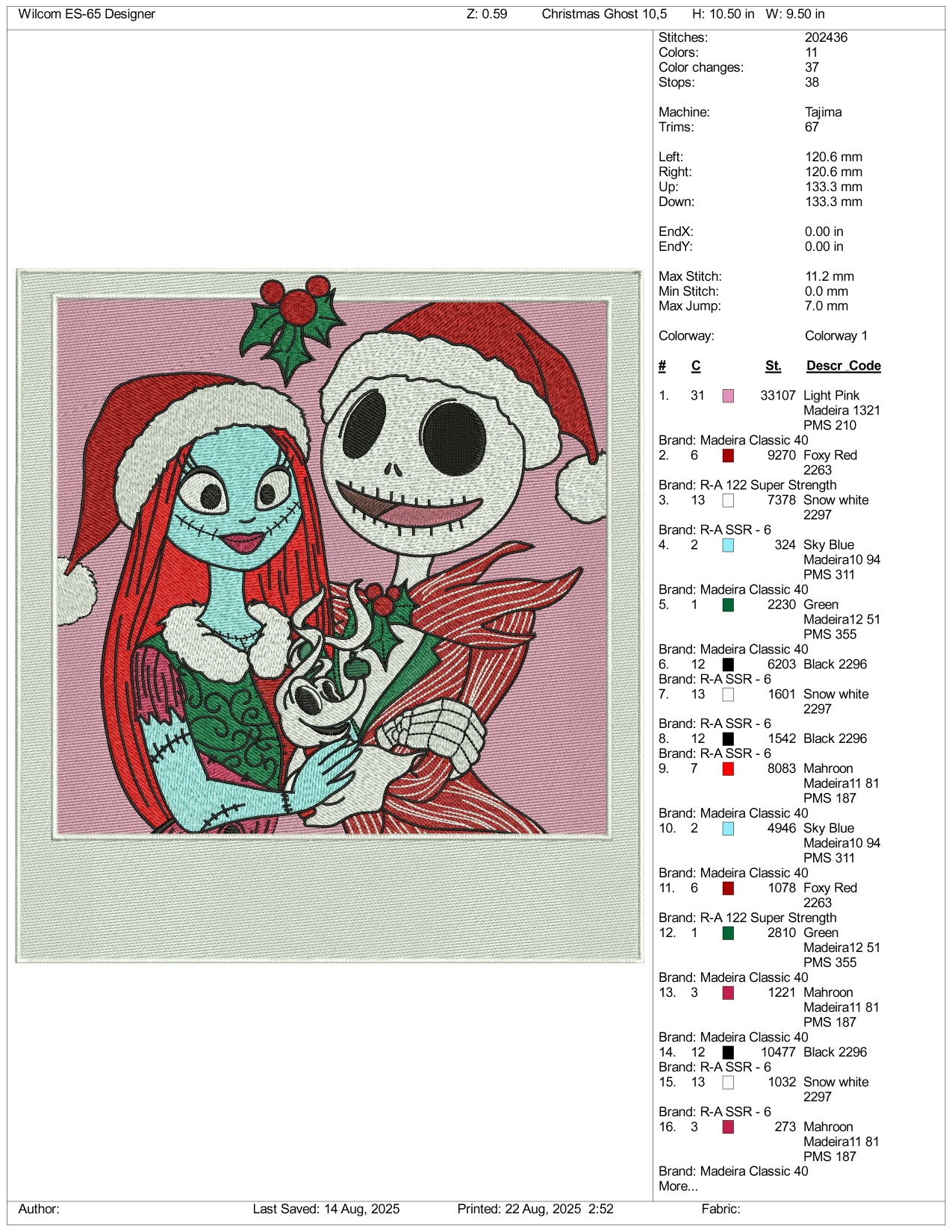Jack & Sally Christmas v2 Embroidery Design Files - 3 Size's