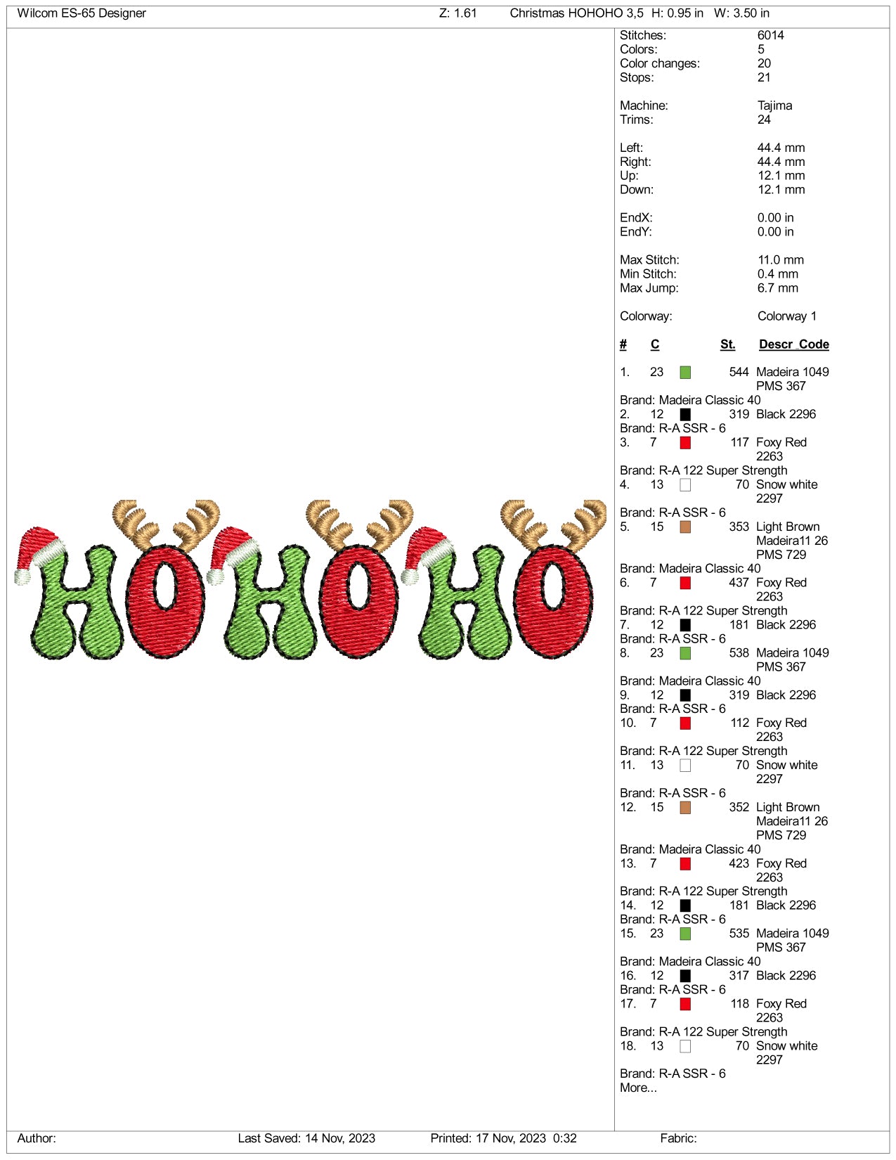 Christmas Ho Ho Ho v1 Embroidery Design Files - 3 Size's