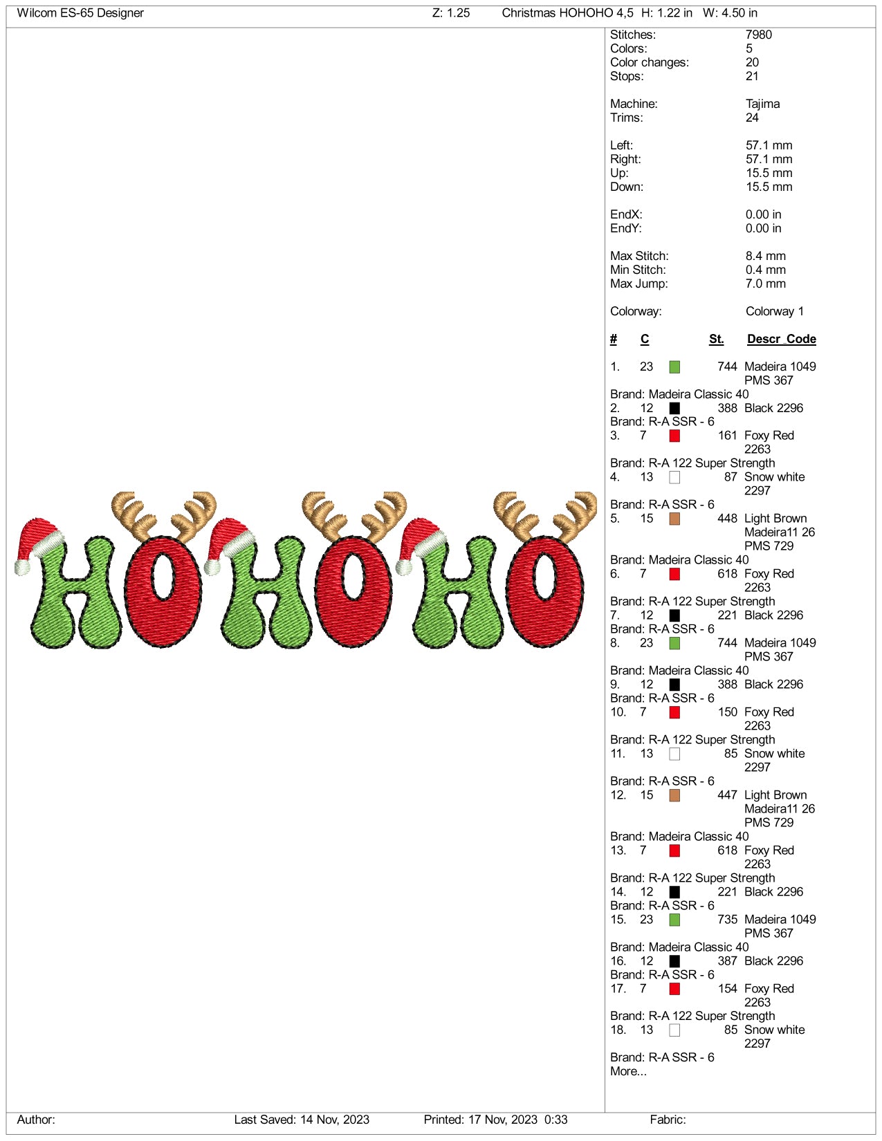 Christmas Ho Ho Ho v1 Embroidery Design Files - 3 Size's