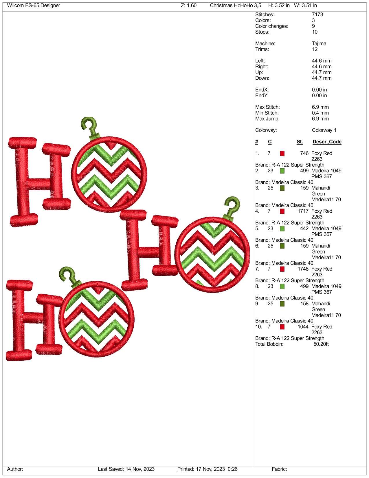 Christmas Ho Ho Ho Embroidery Design Files - 3 Size's