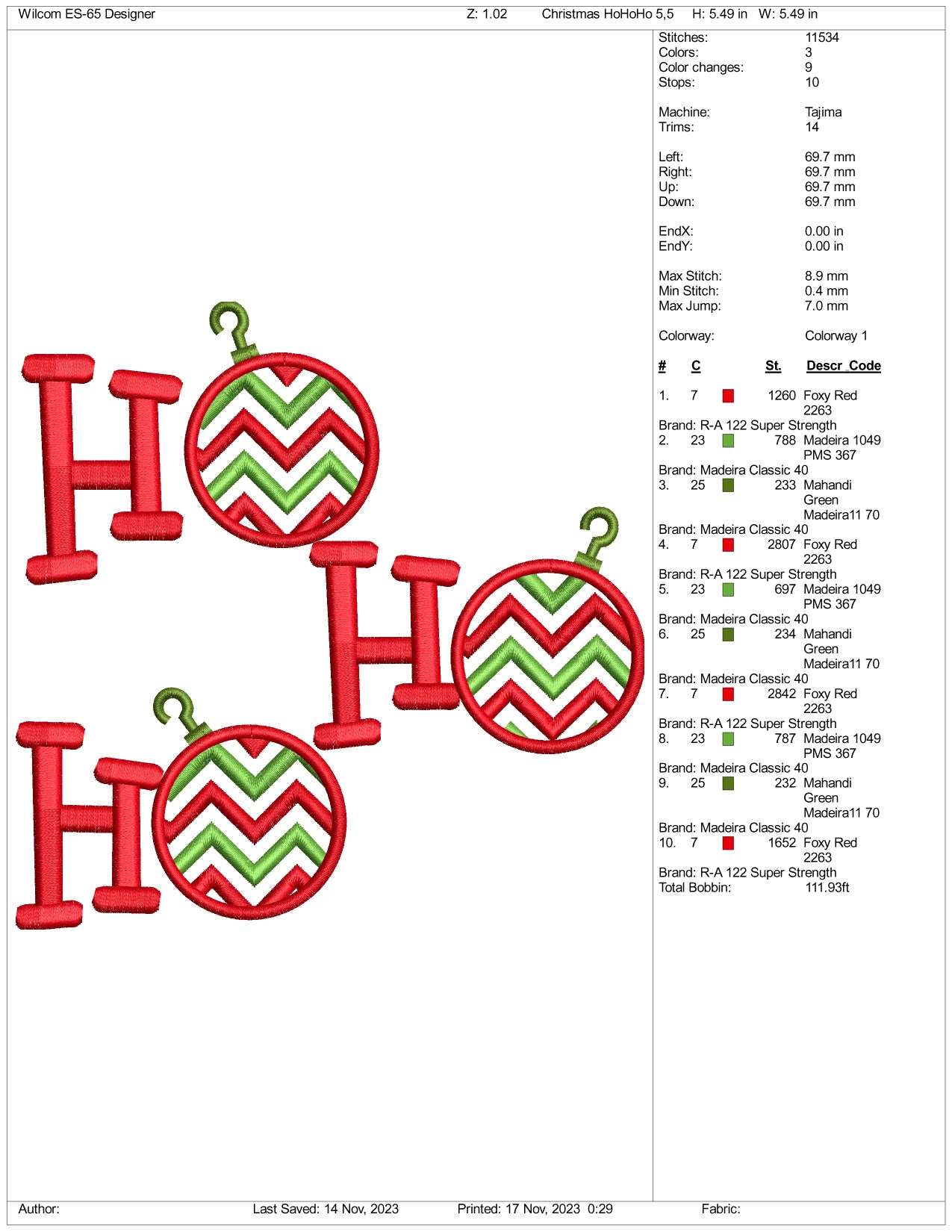 Christmas Ho Ho Ho Embroidery Design Files - 3 Size's