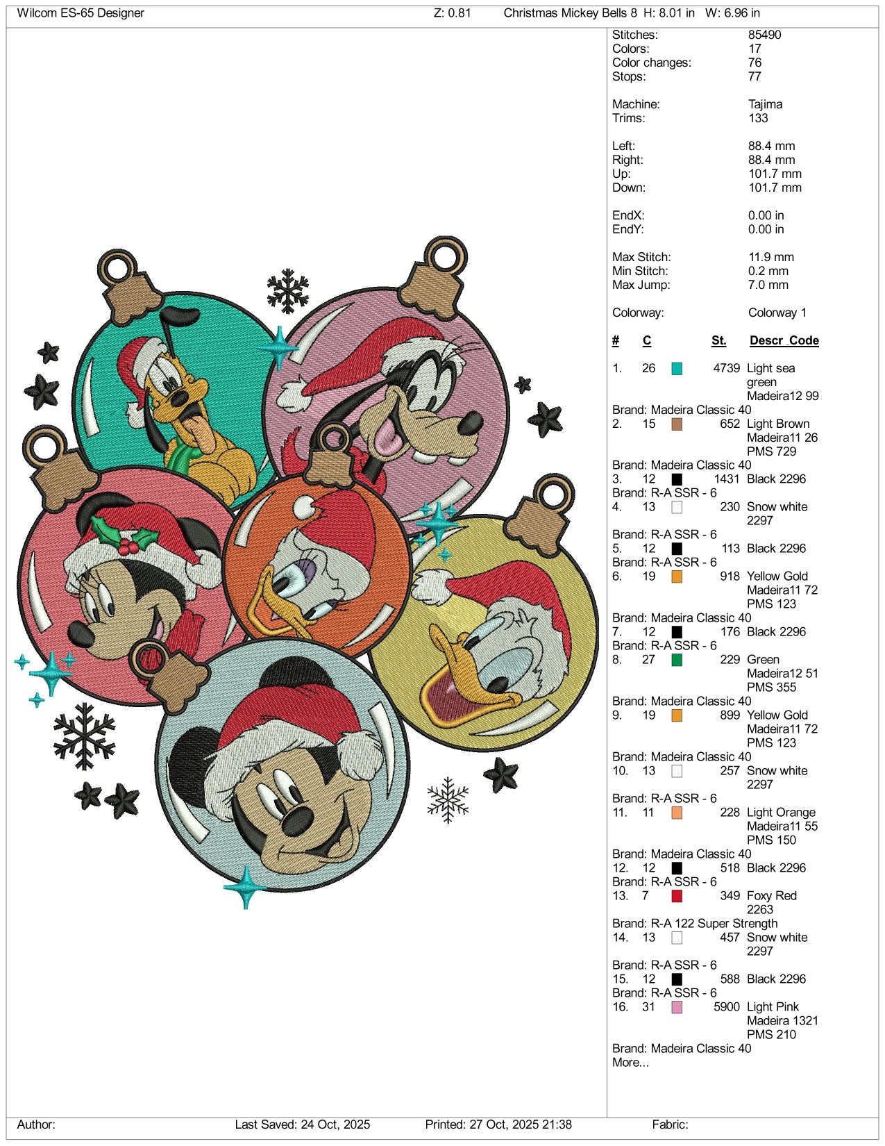 Disneyland Christmas Ornament Embroidery Design Files - 4 Size's