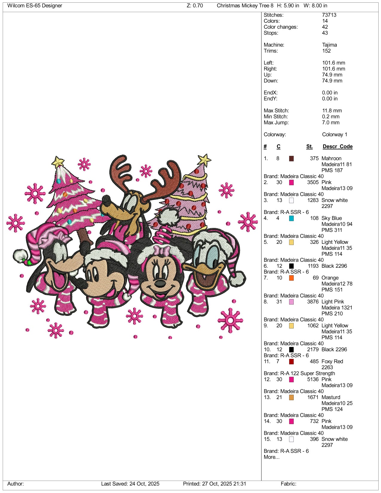 Disney Family Pink Edition Embroidery Design Files - 4 Size's