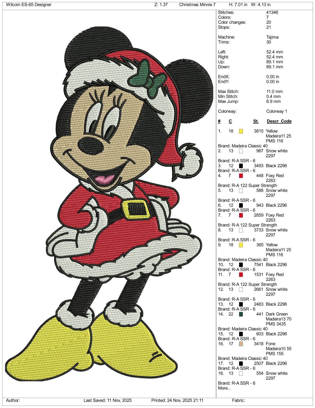 Minnie Mouse v2 Embroidery Design Files - 4 Size's