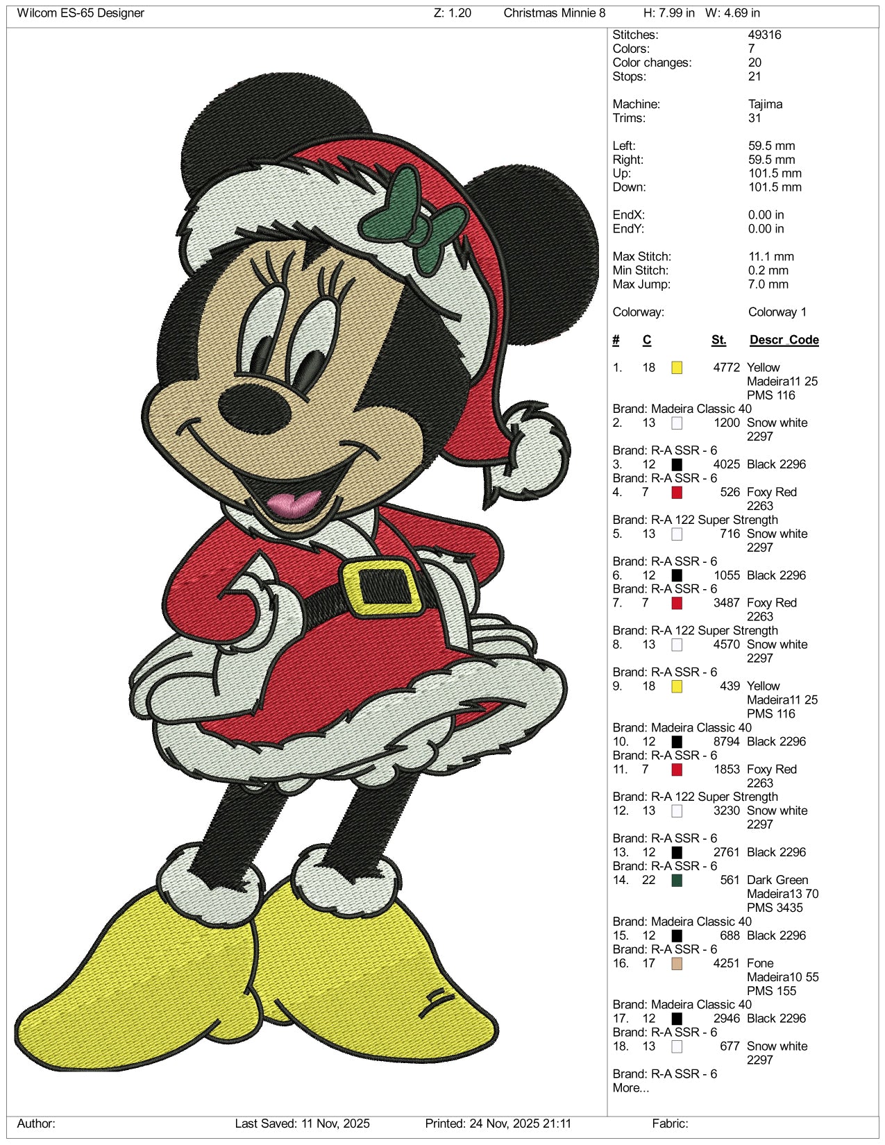Minnie Mouse v2 Embroidery Design Files - 4 Size's