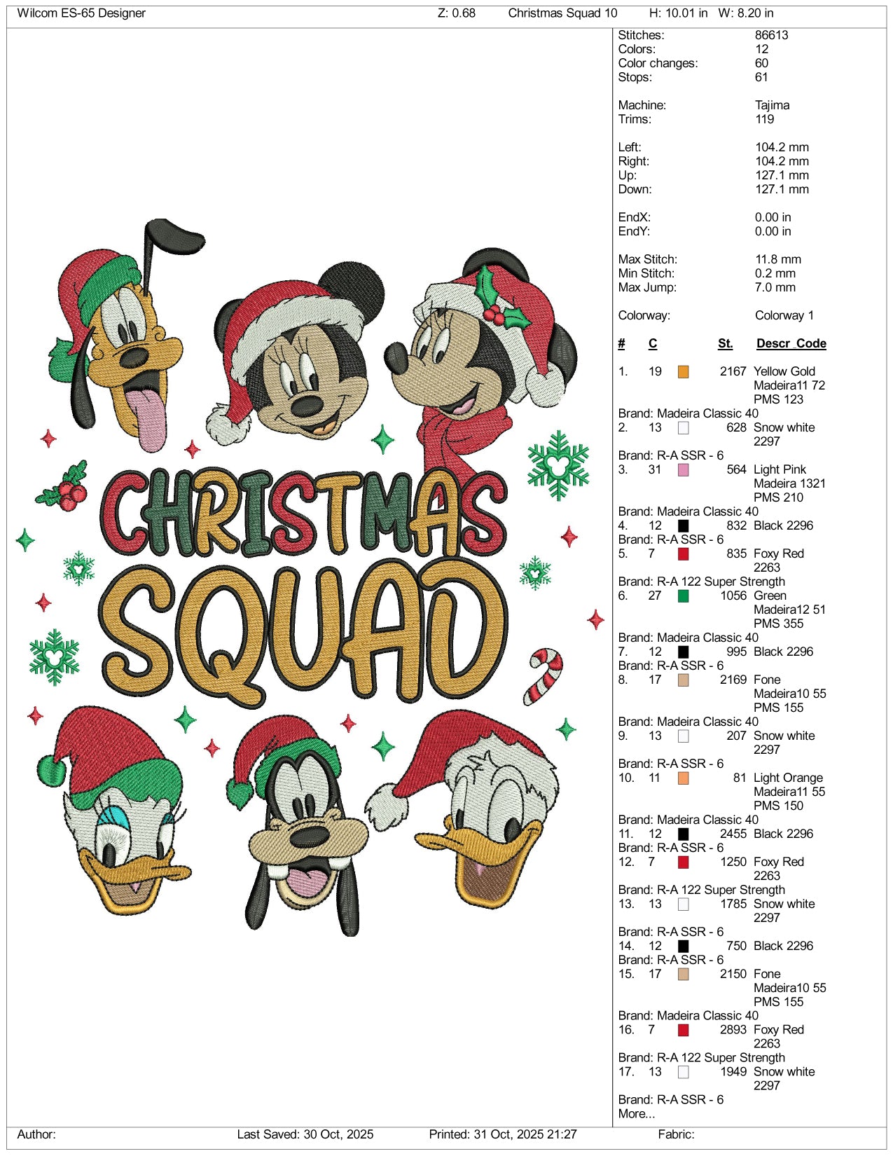 Disney Christmas Squad Embroidery Design Files - 3 Size's