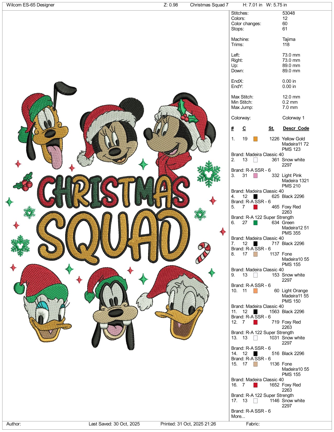 Disney Christmas Squad Embroidery Design Files - 3 Size's