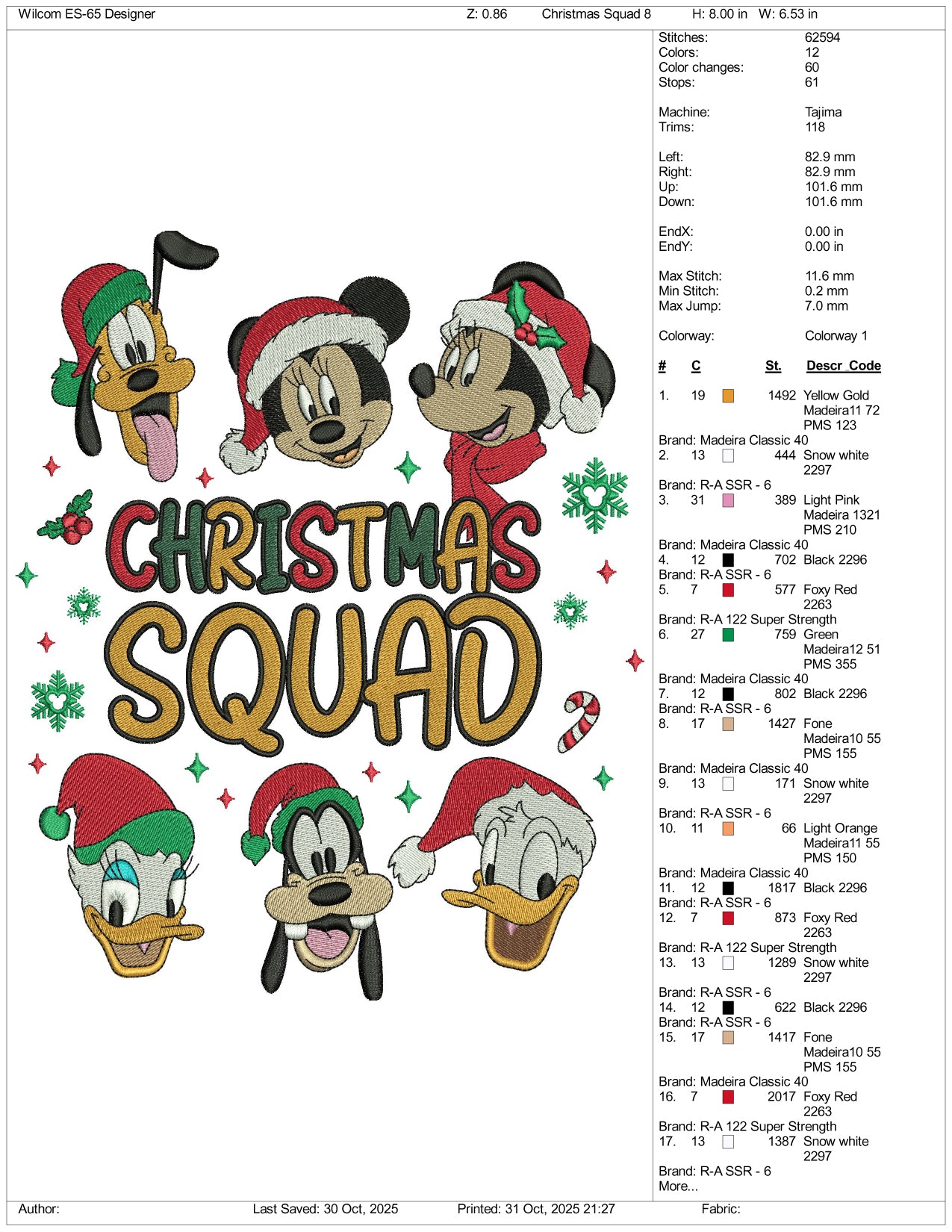 Disney Christmas Squad Embroidery Design Files - 3 Size's