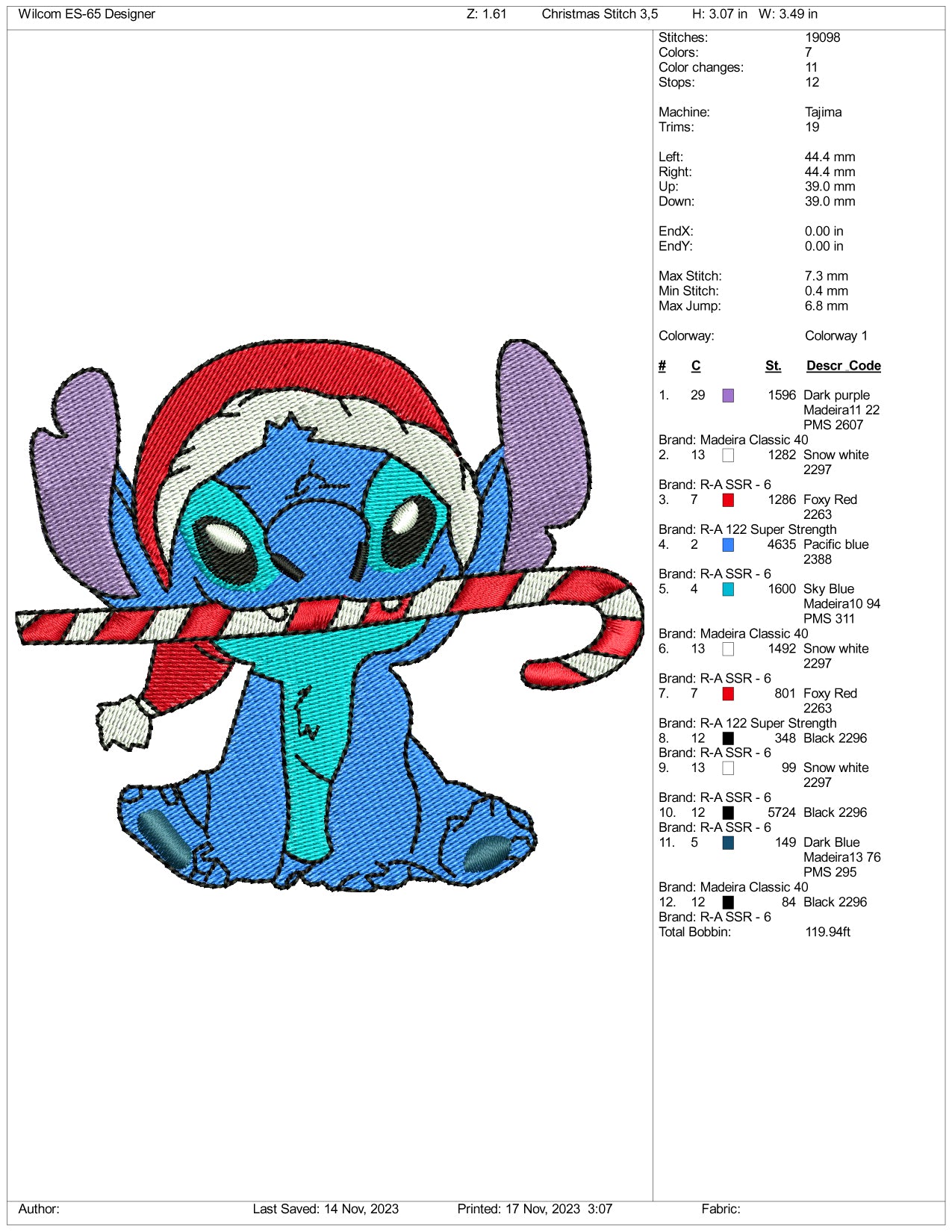 Santa Stitch Embroidery Design Files - 3 Size's