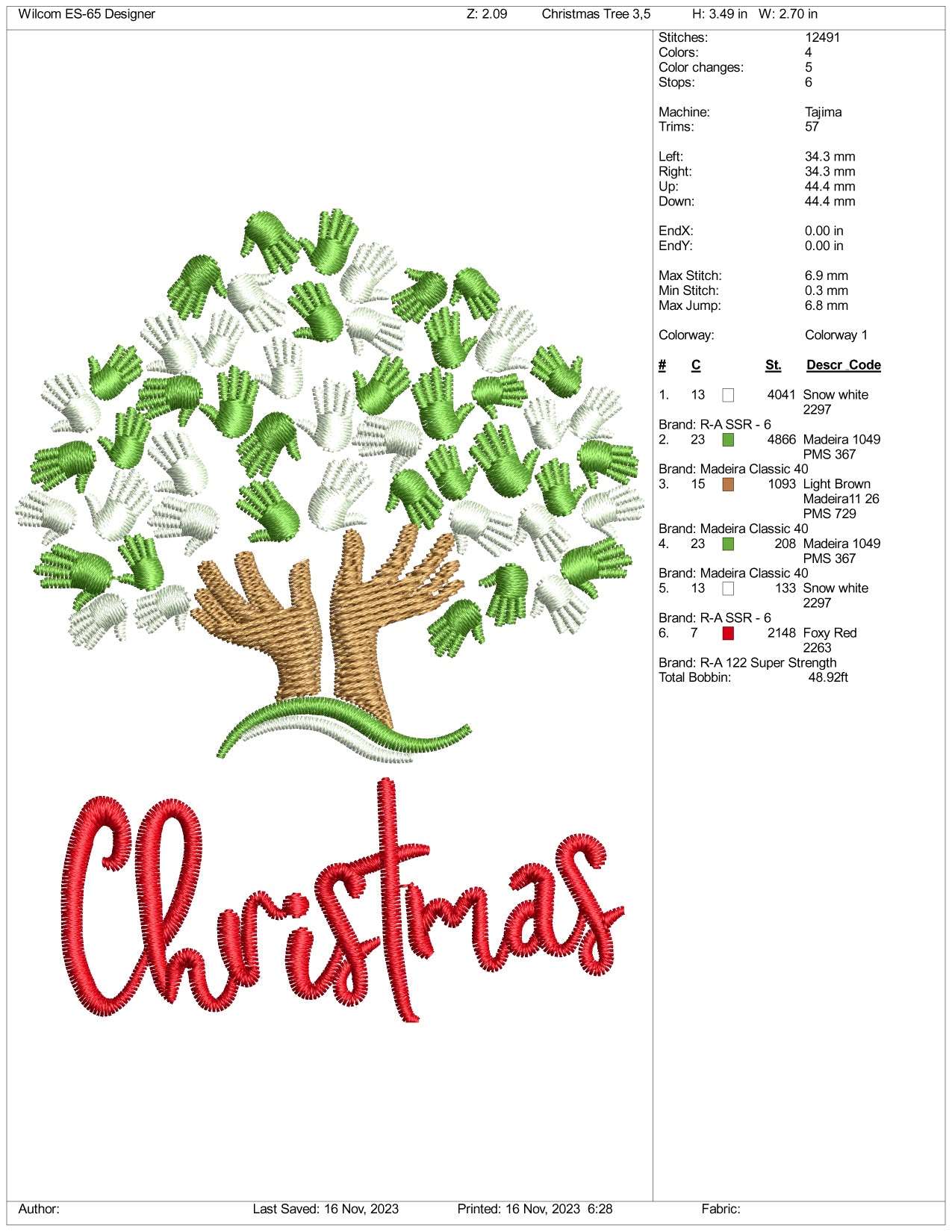 Christmas Hands Tree Embroidery Design Files - 3 Size's