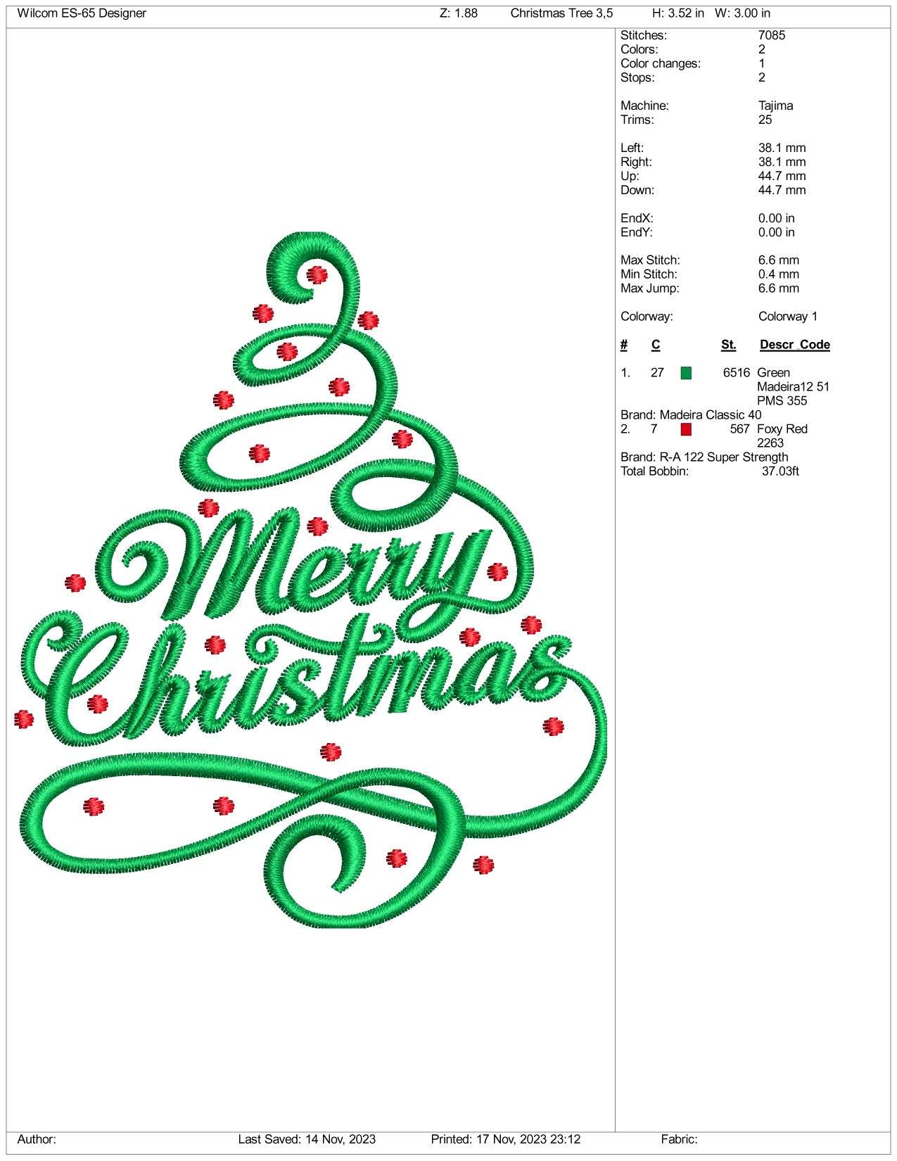 Christmas Tree v1 Embroidery Design Files - 3 Size's