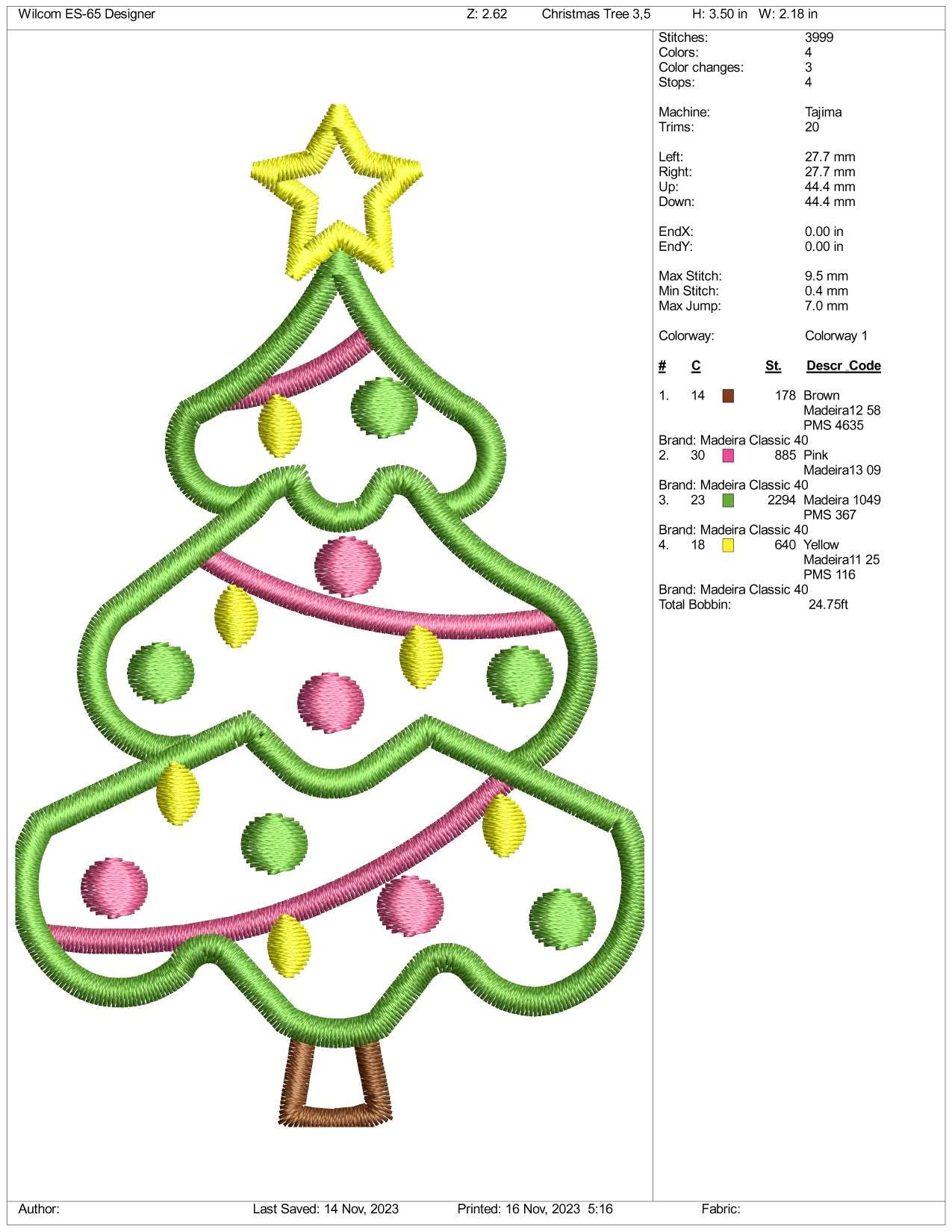 Christmas Tree v10 Embroidery Design Files - 3 Size's