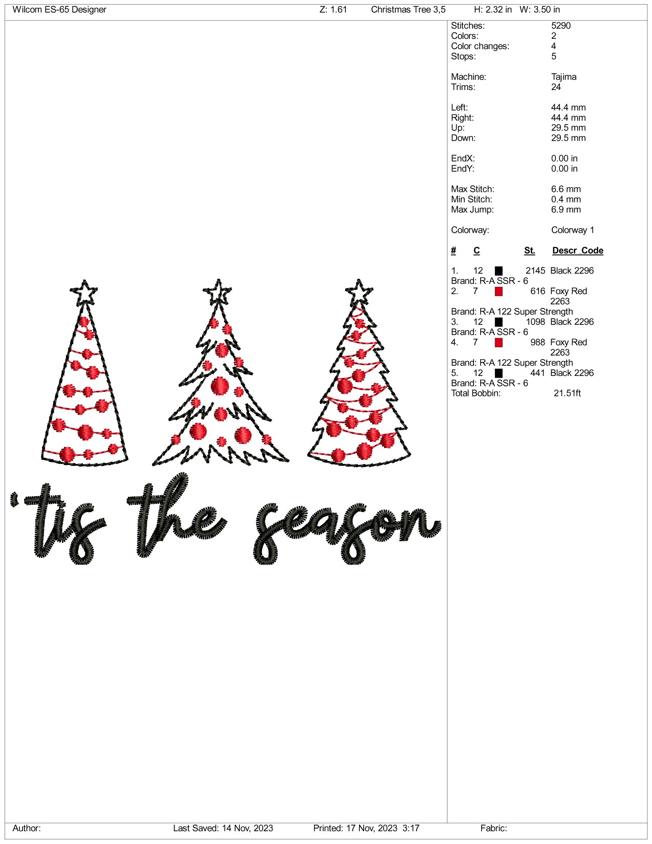 Tis The Season Embroidery Design Files - 3 Size's