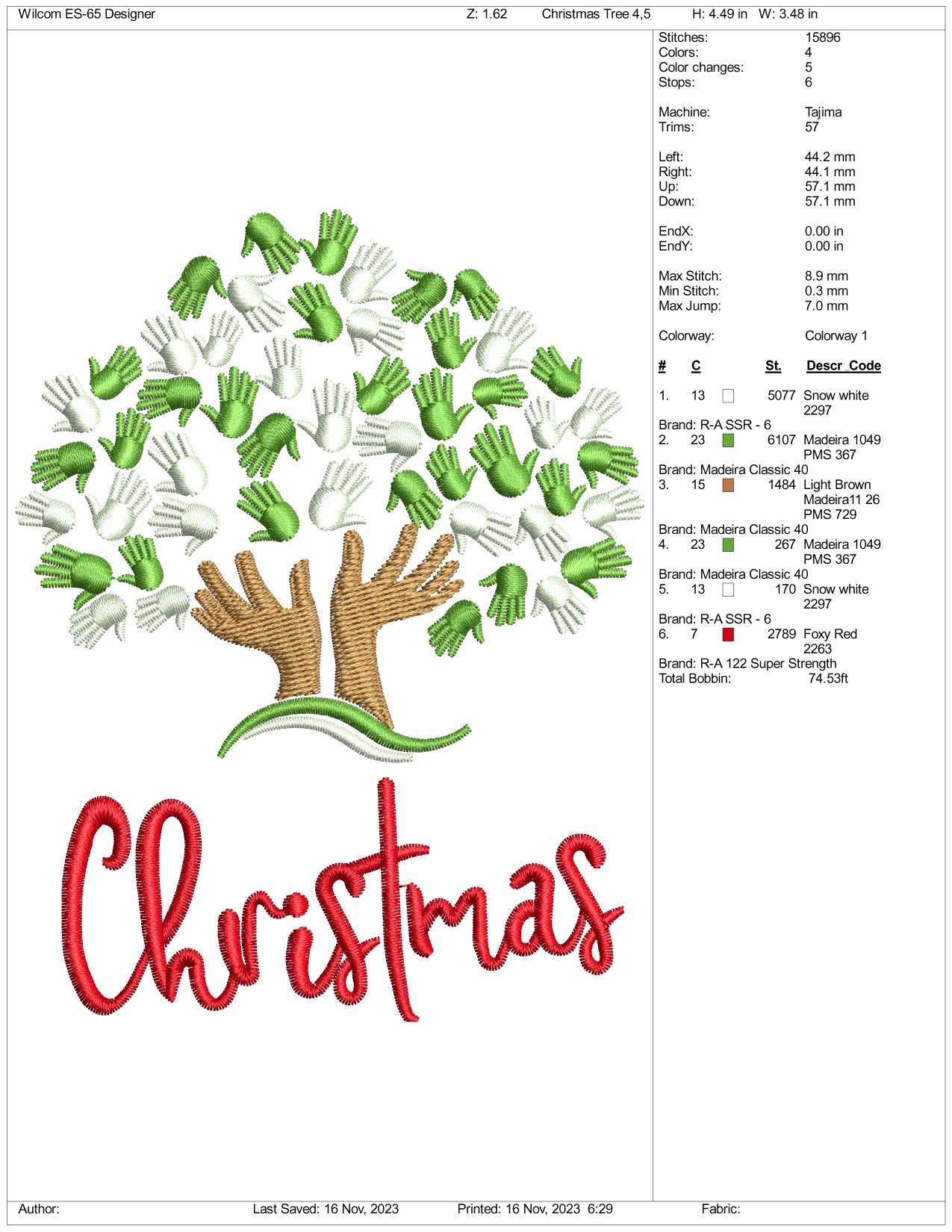 Christmas Hands Tree Embroidery Design Files - 3 Size's