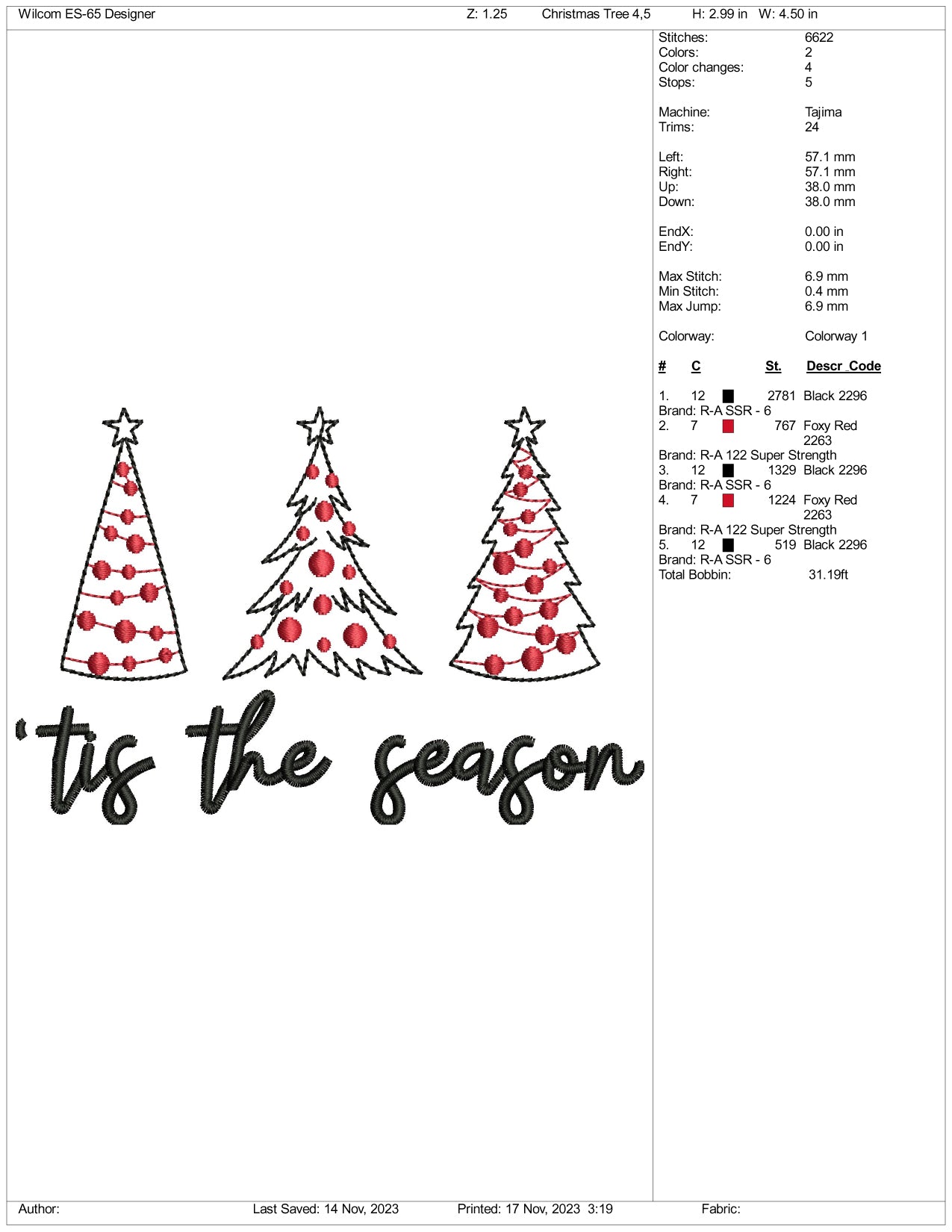 Tis The Season Embroidery Design Files - 3 Size's