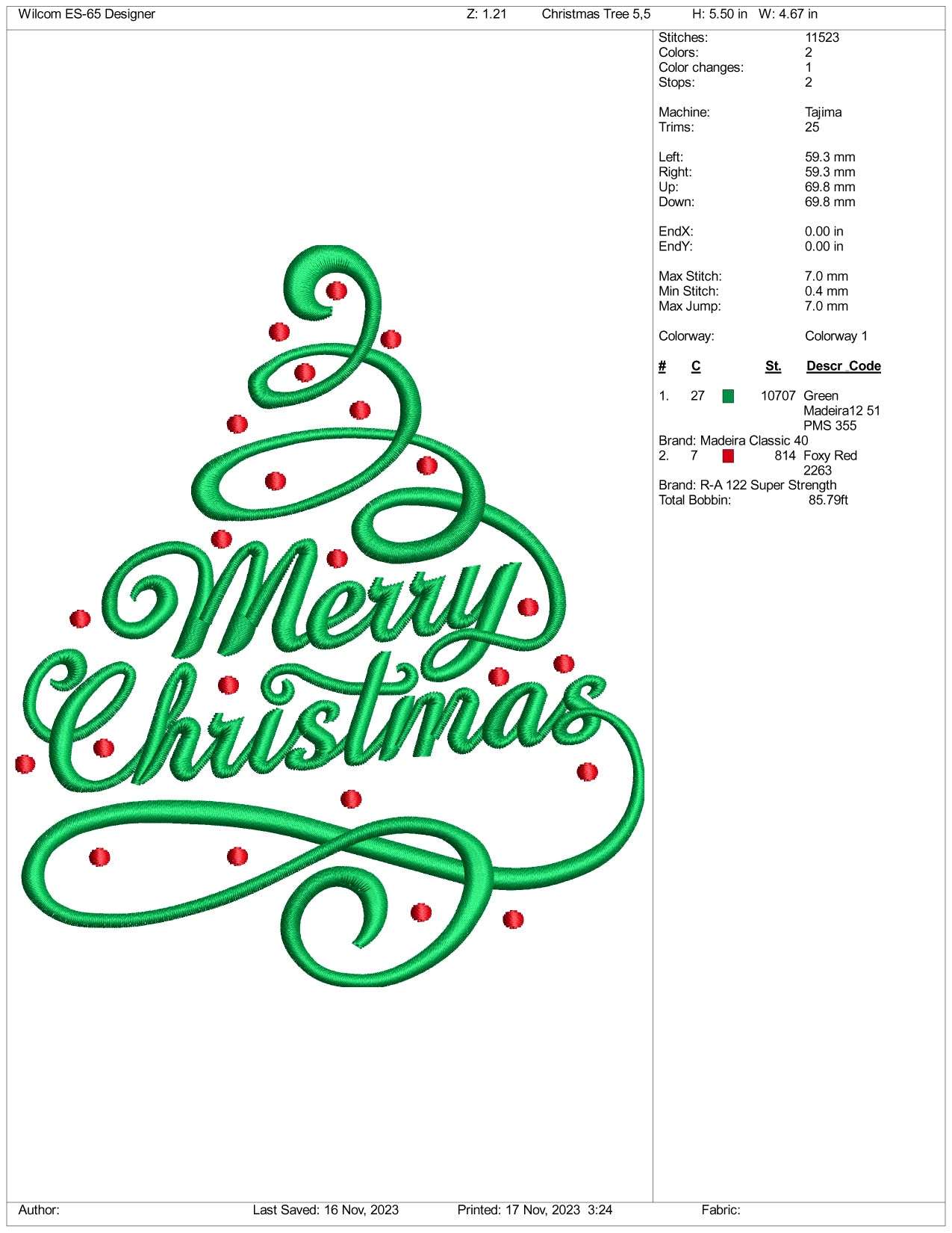 Christmas Tree v1 Embroidery Design Files - 3 Size's