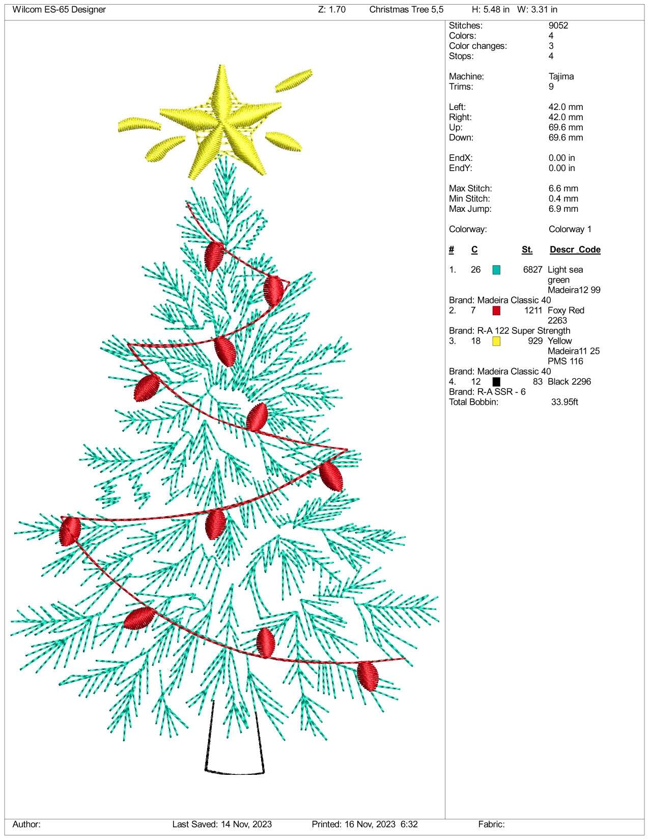 Christmas Tree v5 Embroidery Design Files - 3 Size's