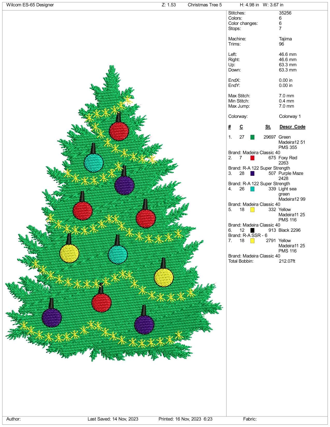 Christmas Tree v6 Embroidery Design Files - 1 Size's