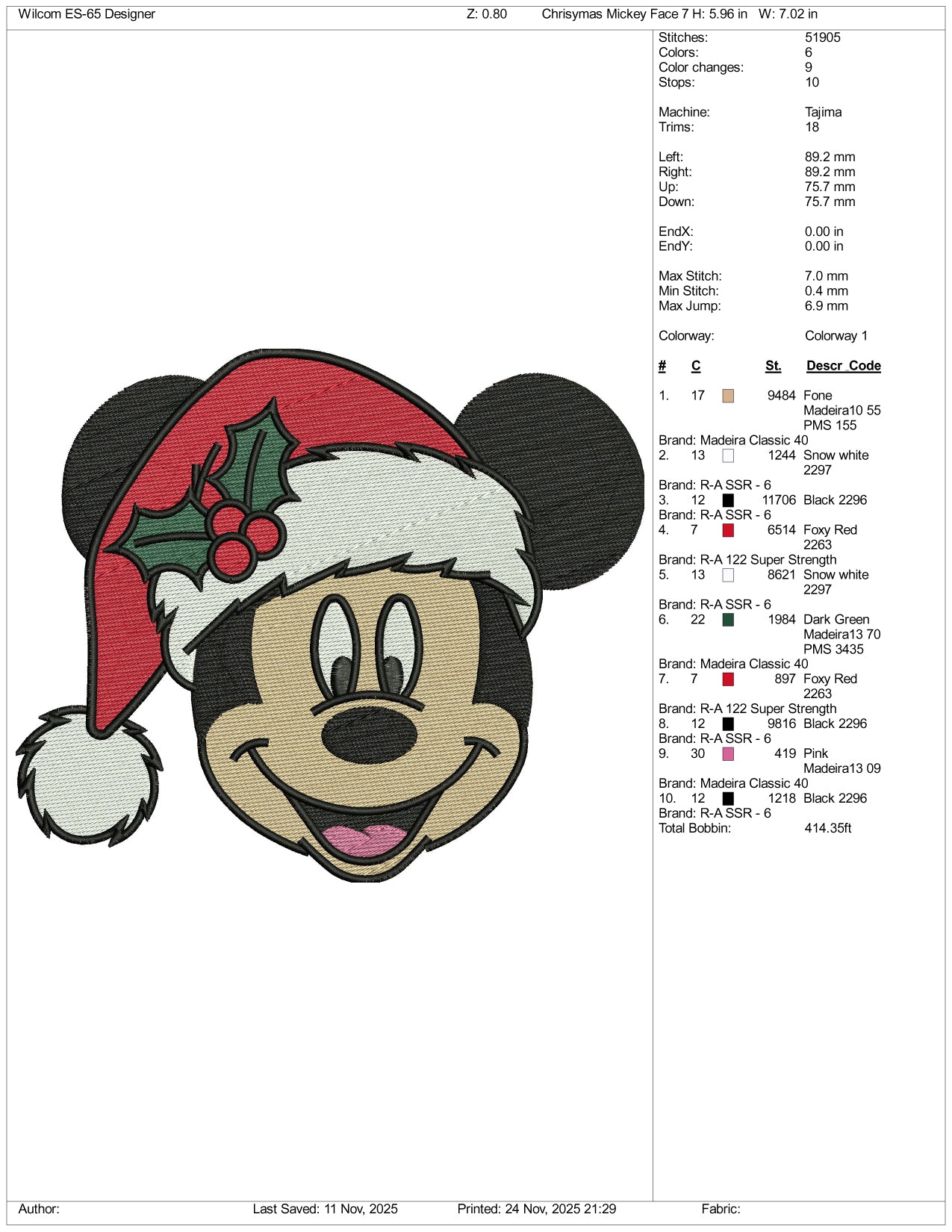 Mickey Mouse Santa Hat Embroidery Design Files - 4 Size's