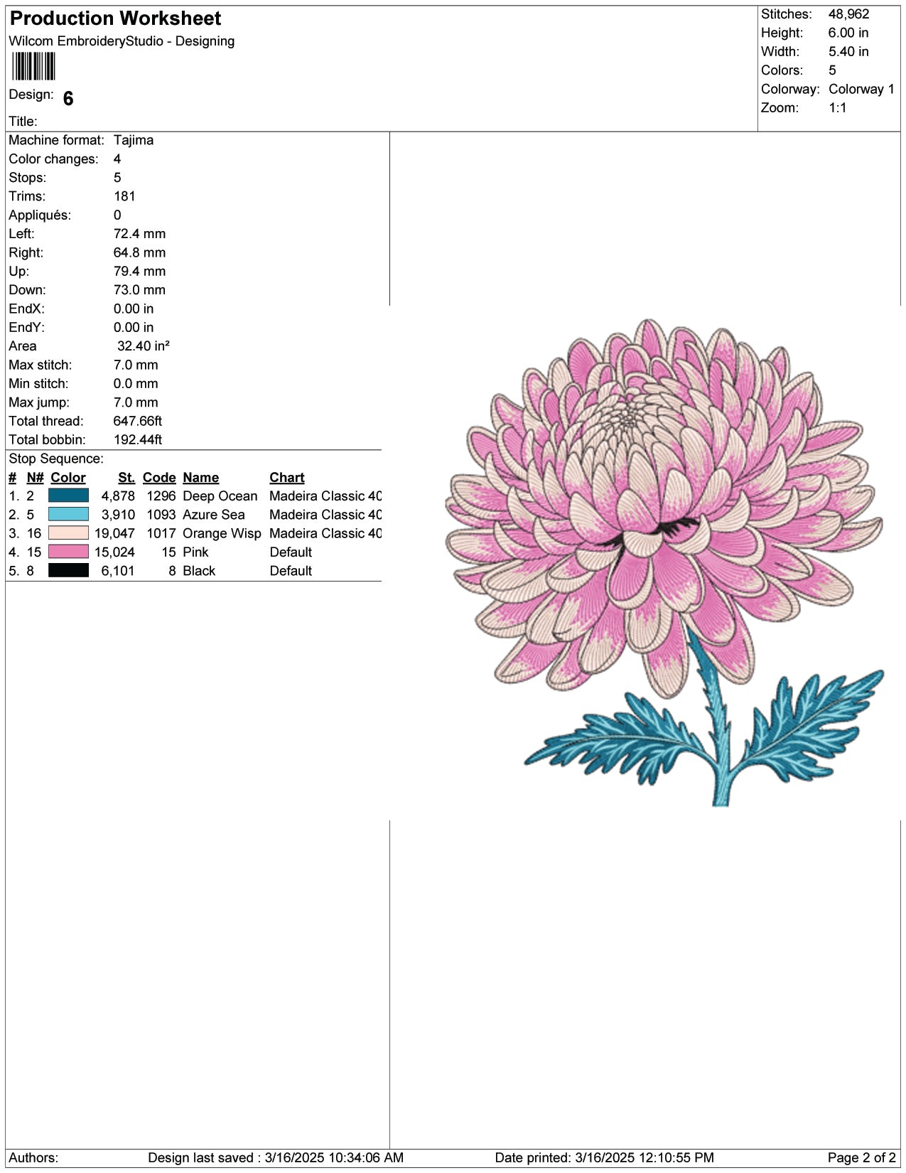 Chrysanthemum Blossom Embroidery Design Files - 9 Size's