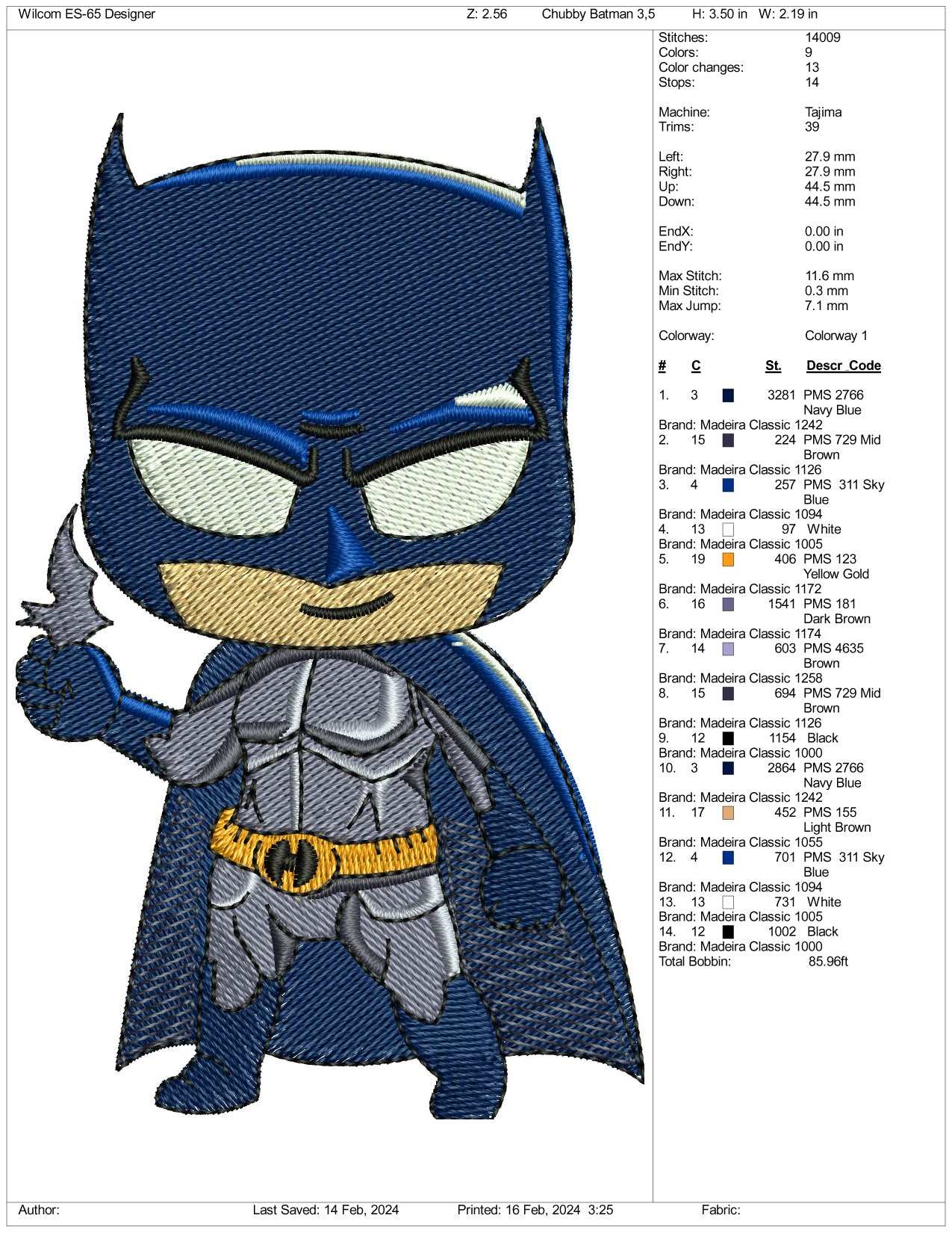 Chibi Batman Embroidery Design Files - 3 Size's