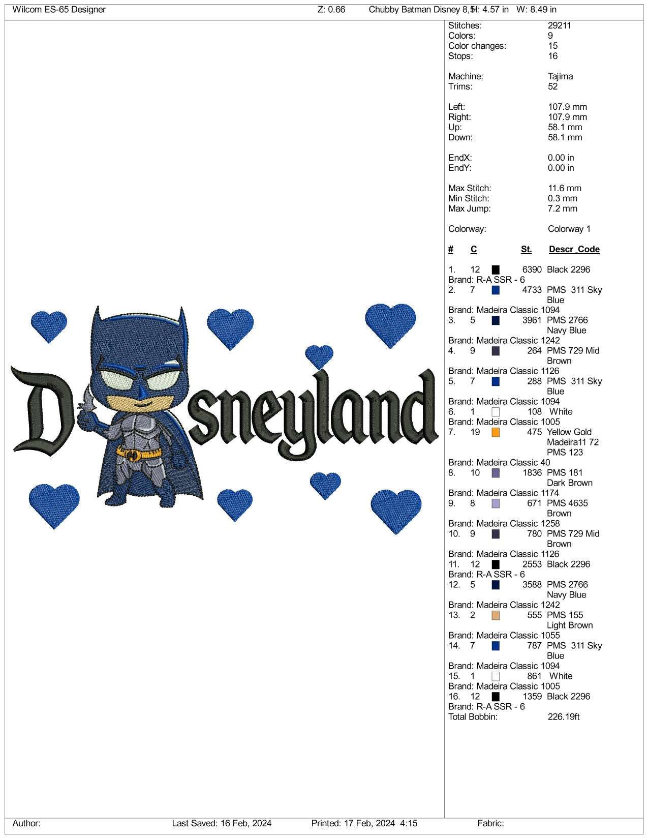 Chibi Batman Disneyland Embroidery Design Files - 3 Size's