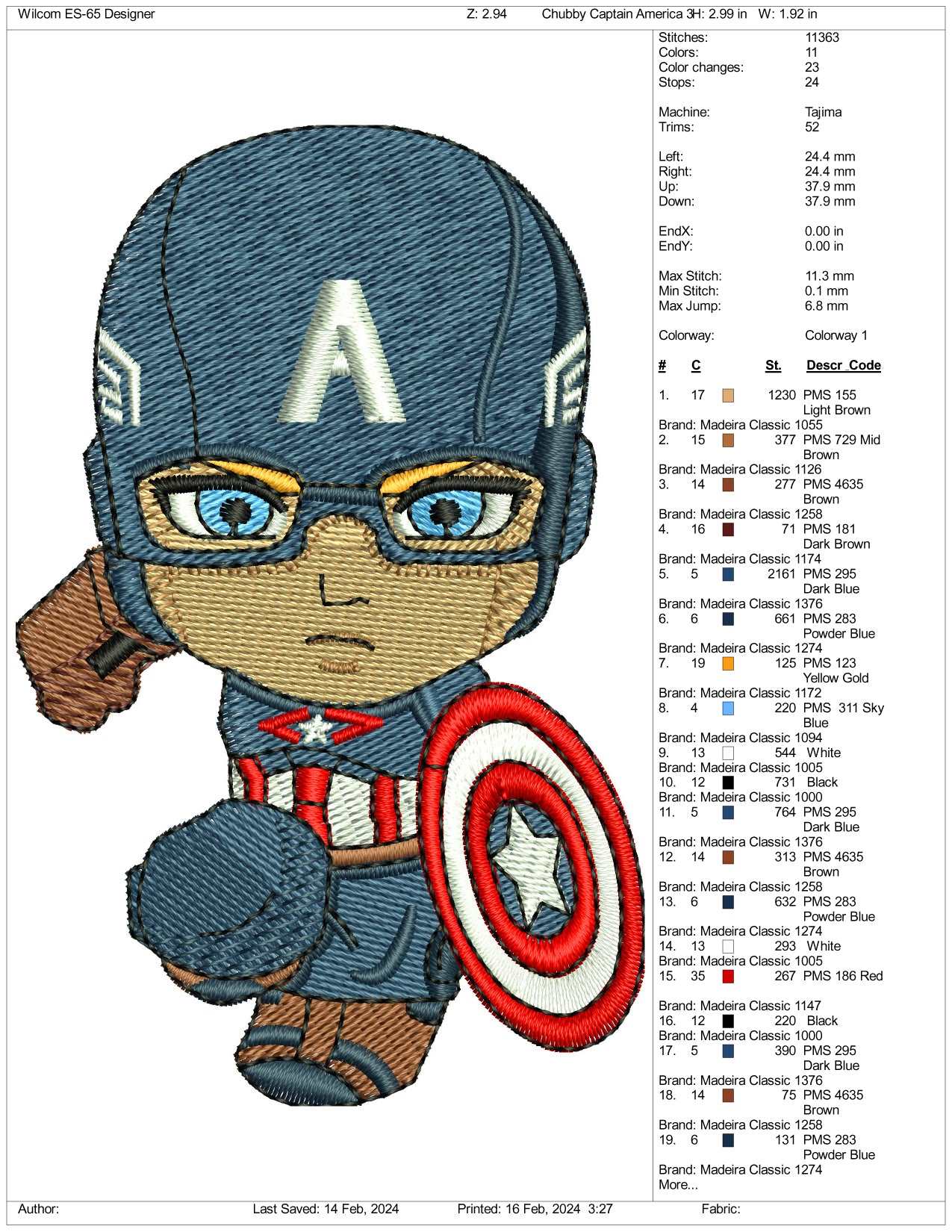 Chibi Captain America Embroidery Design Files - 3 Size's